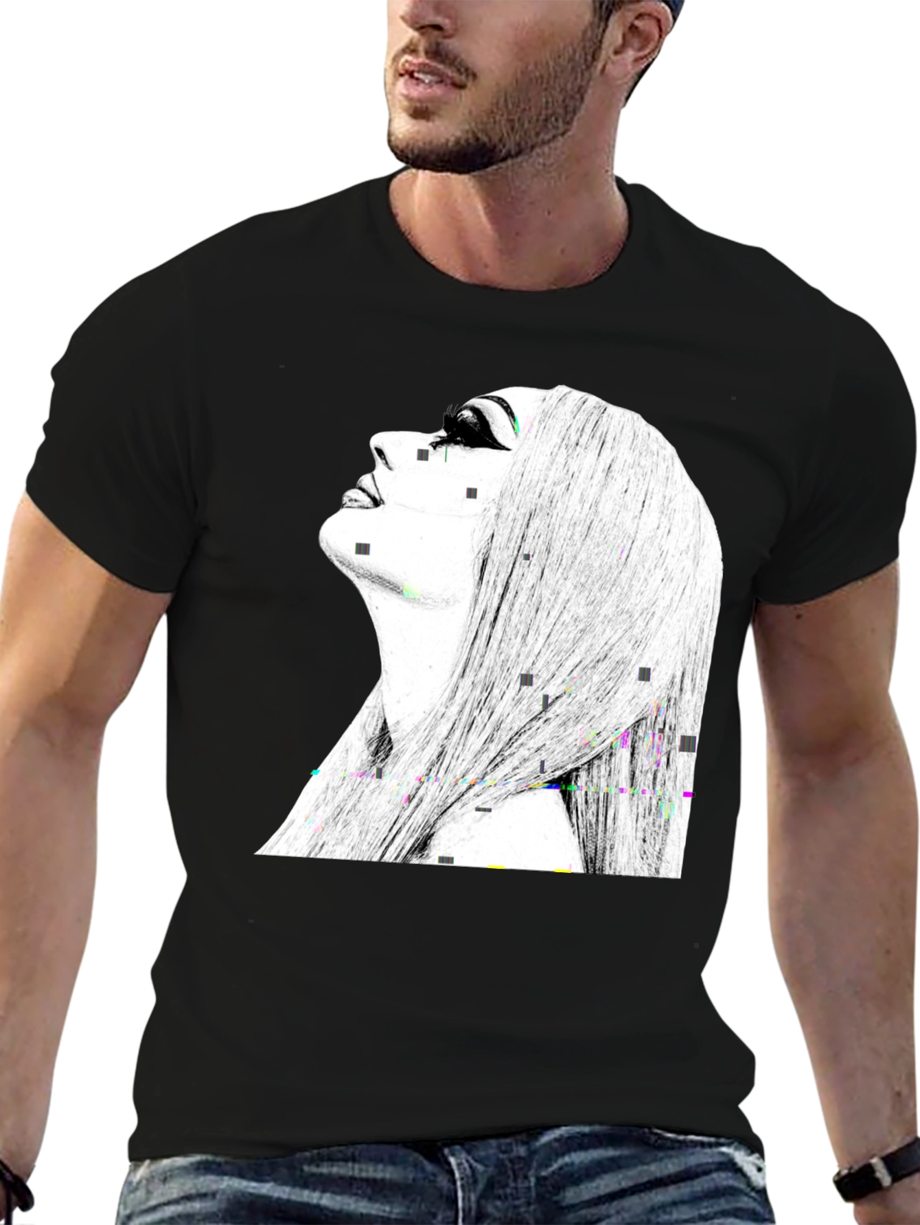 Black Graphic Tee - Woman Portrait Design