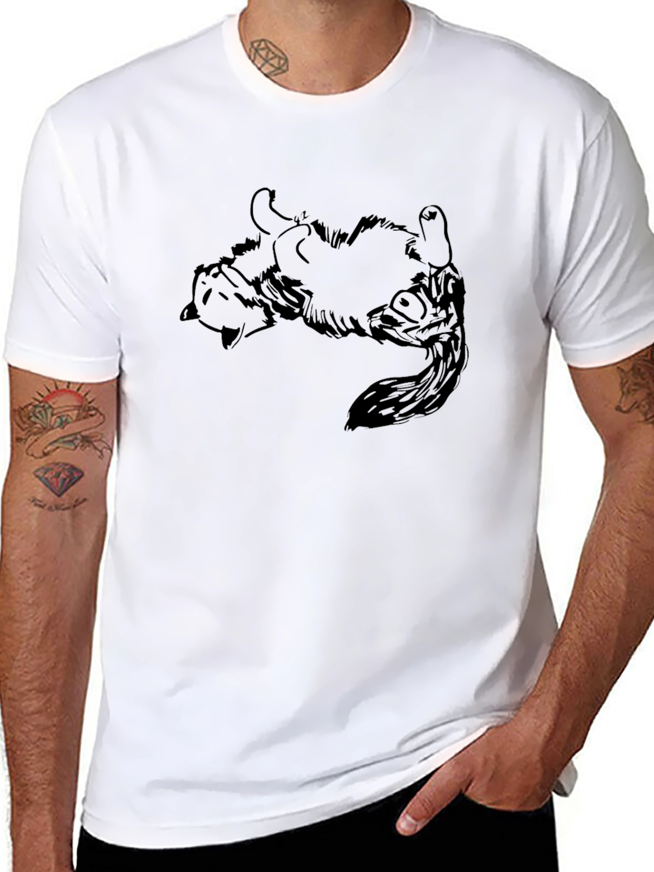 Upside Down Cat Graphic Tee - Black