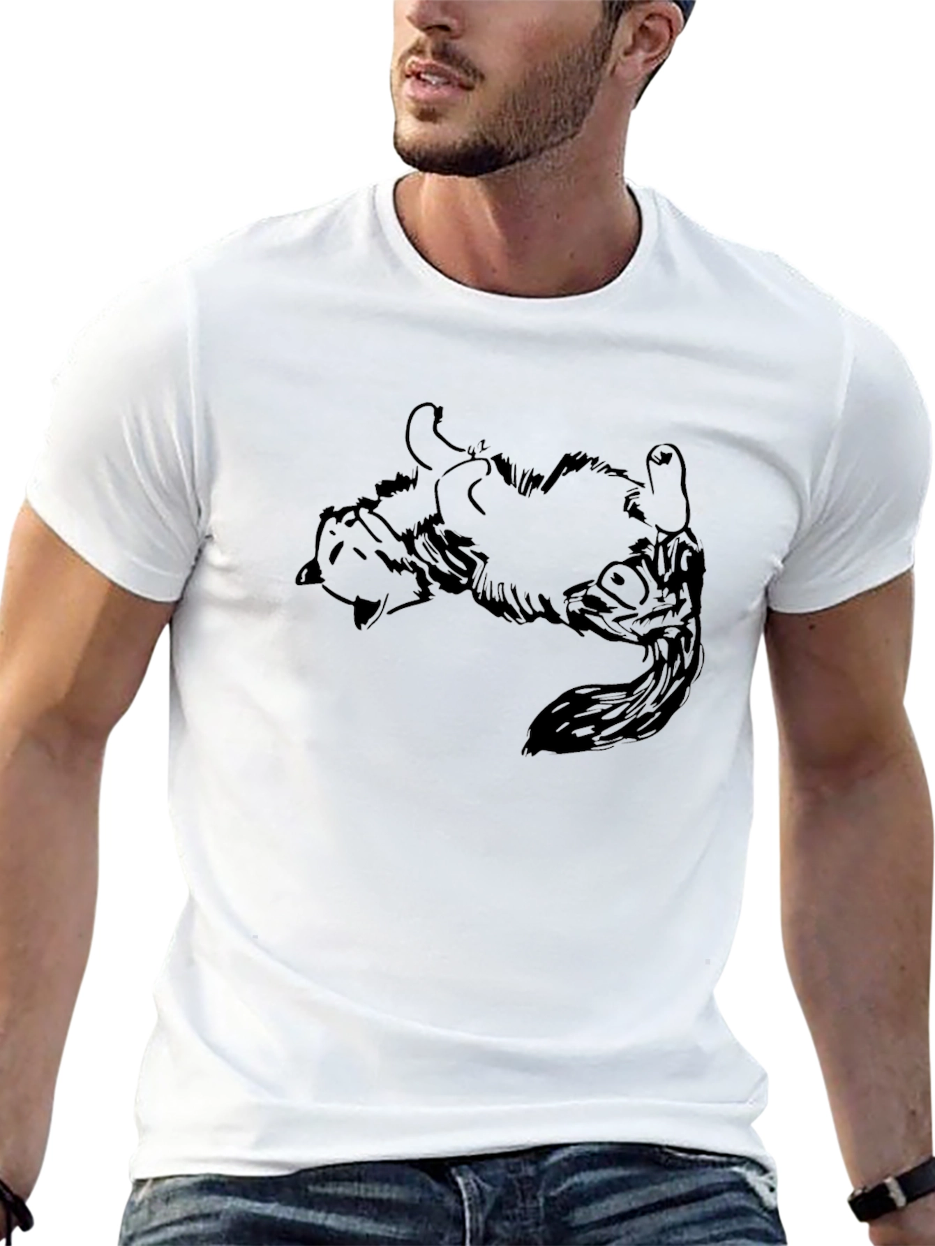 Upside Down Cat Graphic Tee - Black