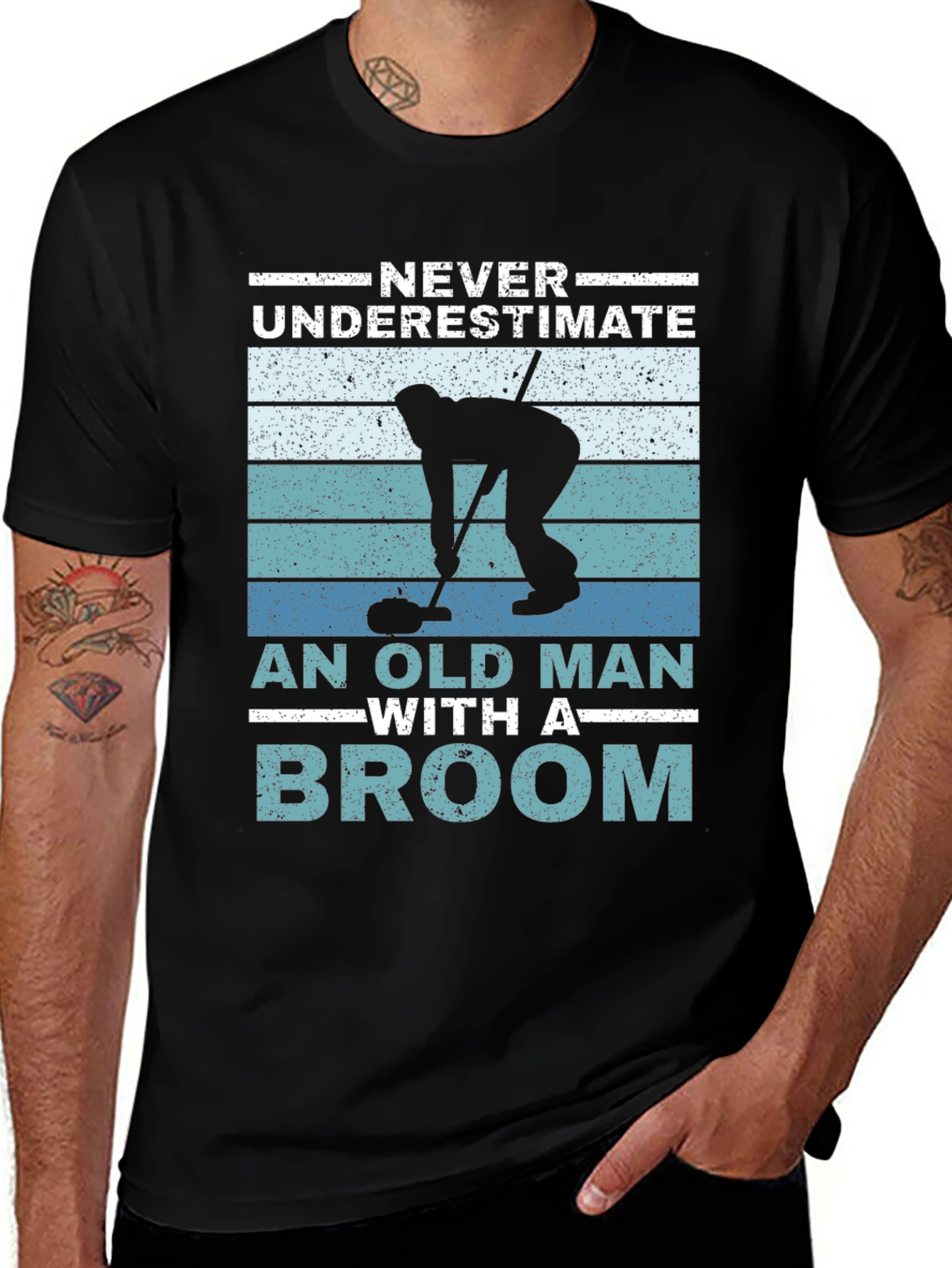 Never Underestimate An Old Man With A Broom T-Shirt
