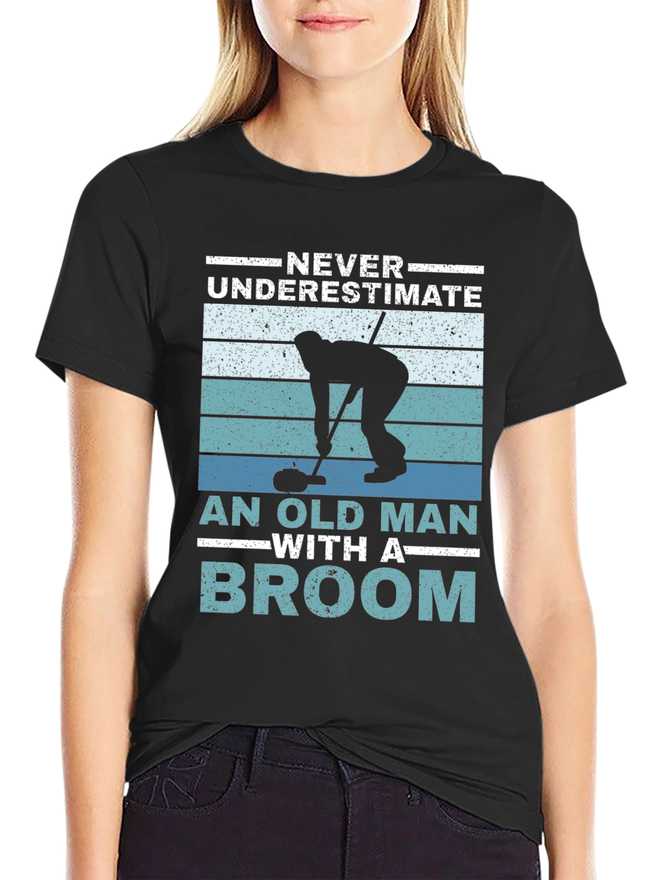 Never Underestimate An Old Man With A Broom T-Shirt