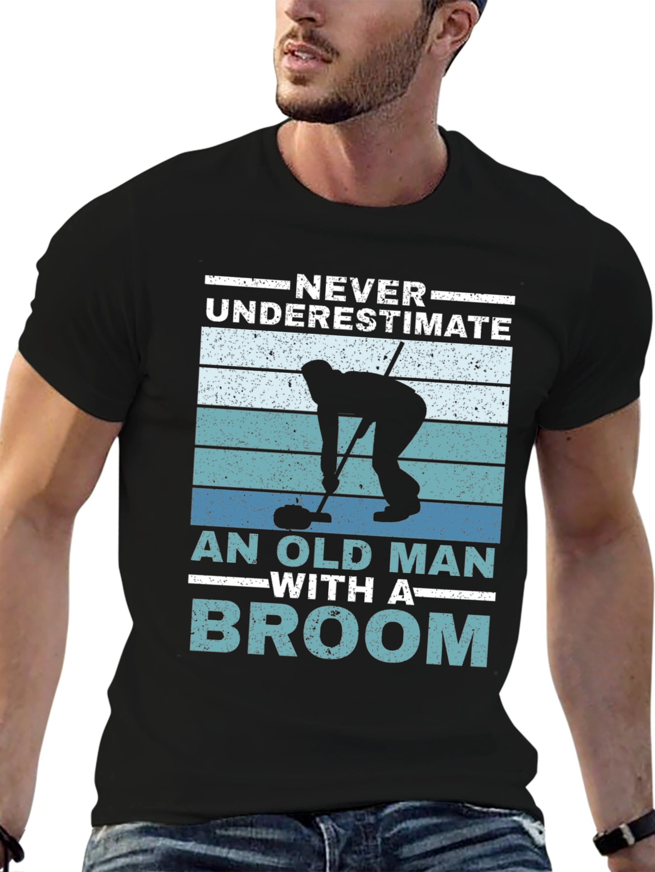 Never Underestimate An Old Man With A Broom T-Shirt