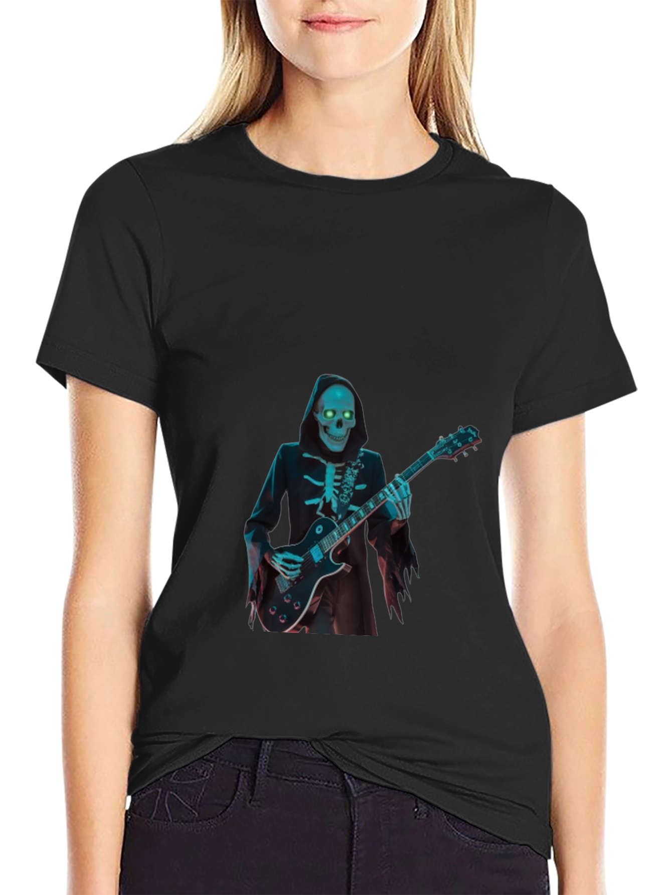 Skeleton Guitarist Graphic T-Shirt - Black