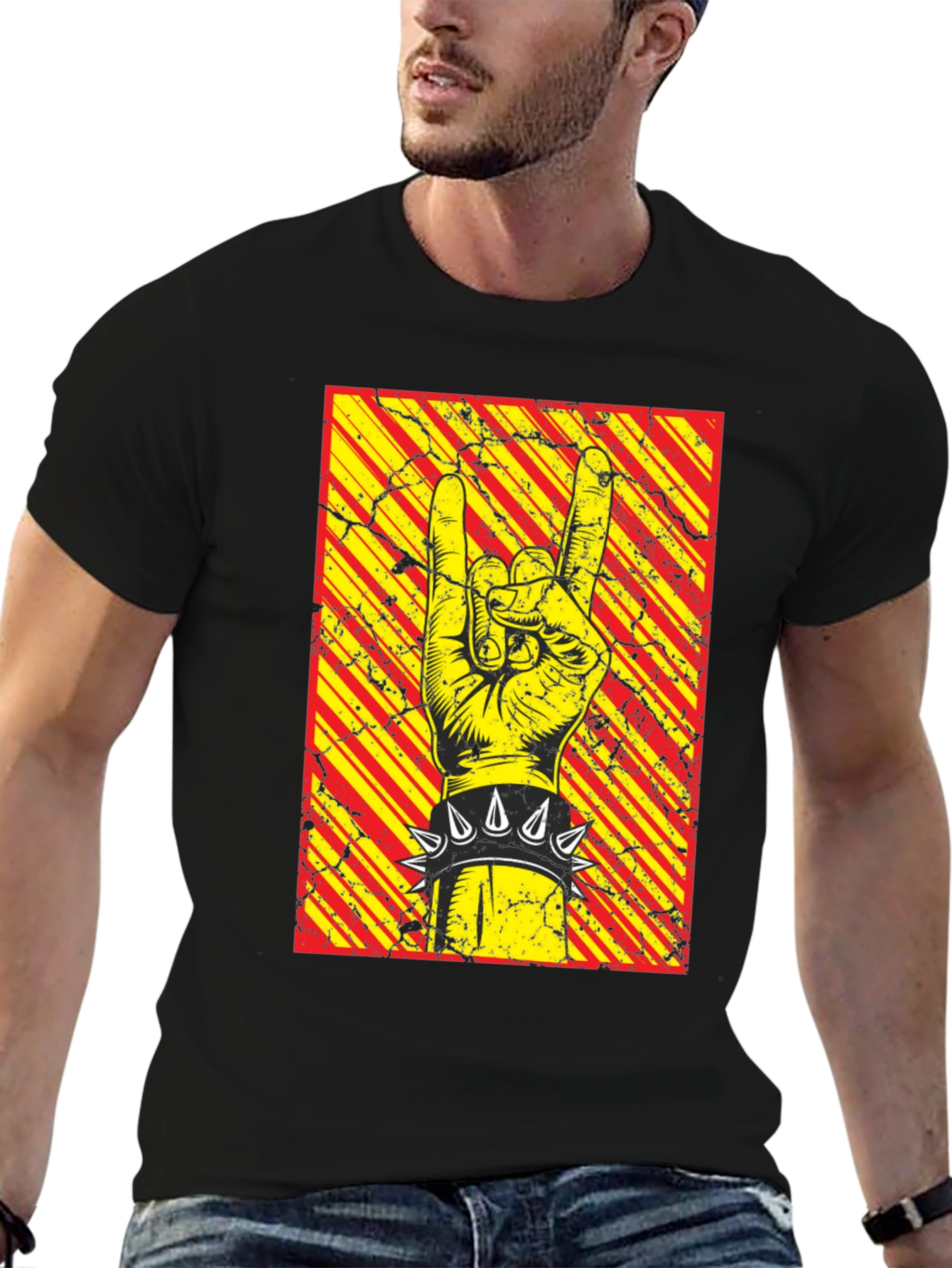 Rock On Graphic Tee - Black Cotton T-Shirt
