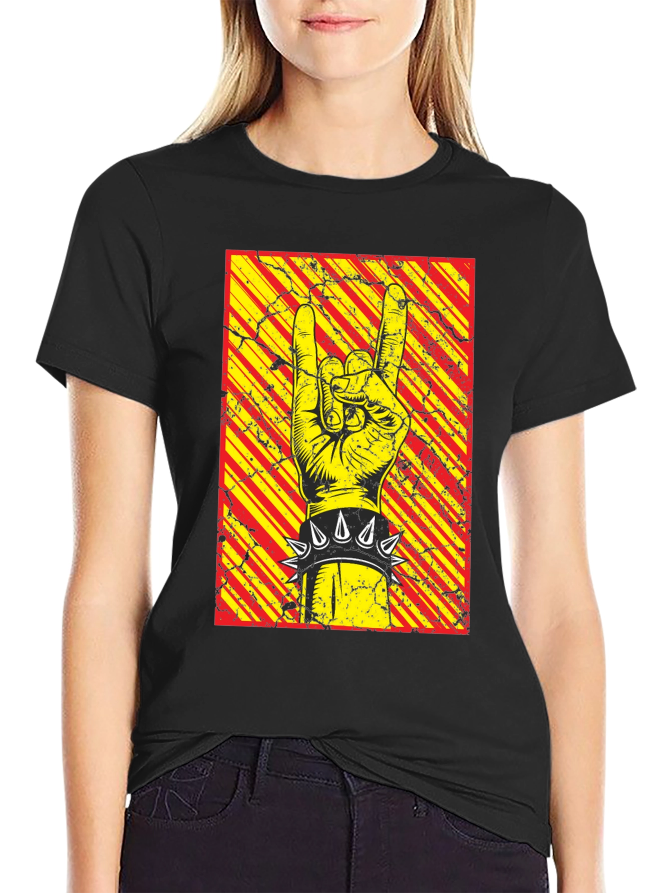 Rock On Graphic Tee - Black Cotton T-Shirt
