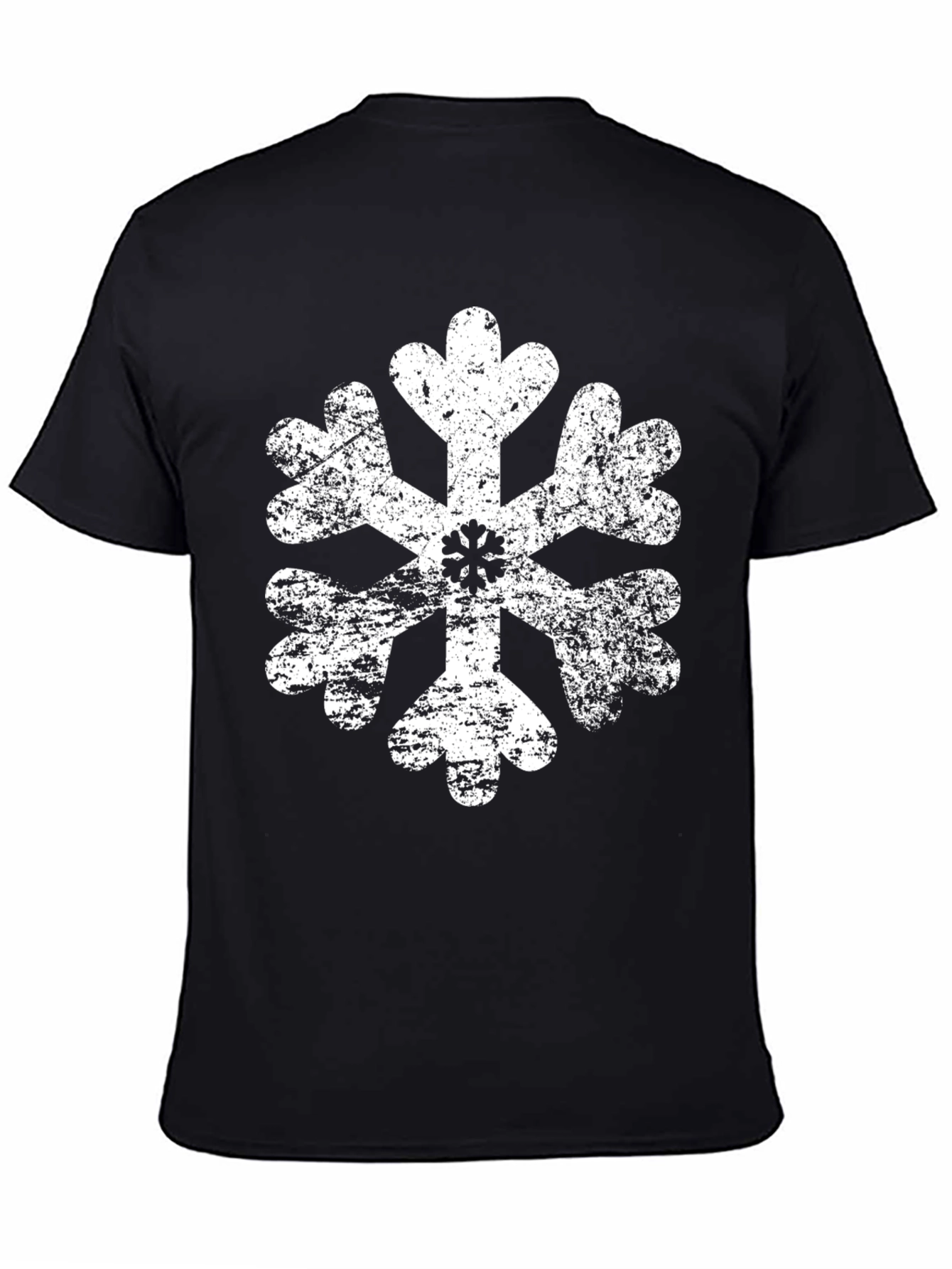 Distressed Snowflake Graphic Tee - Black Cotton Blend
