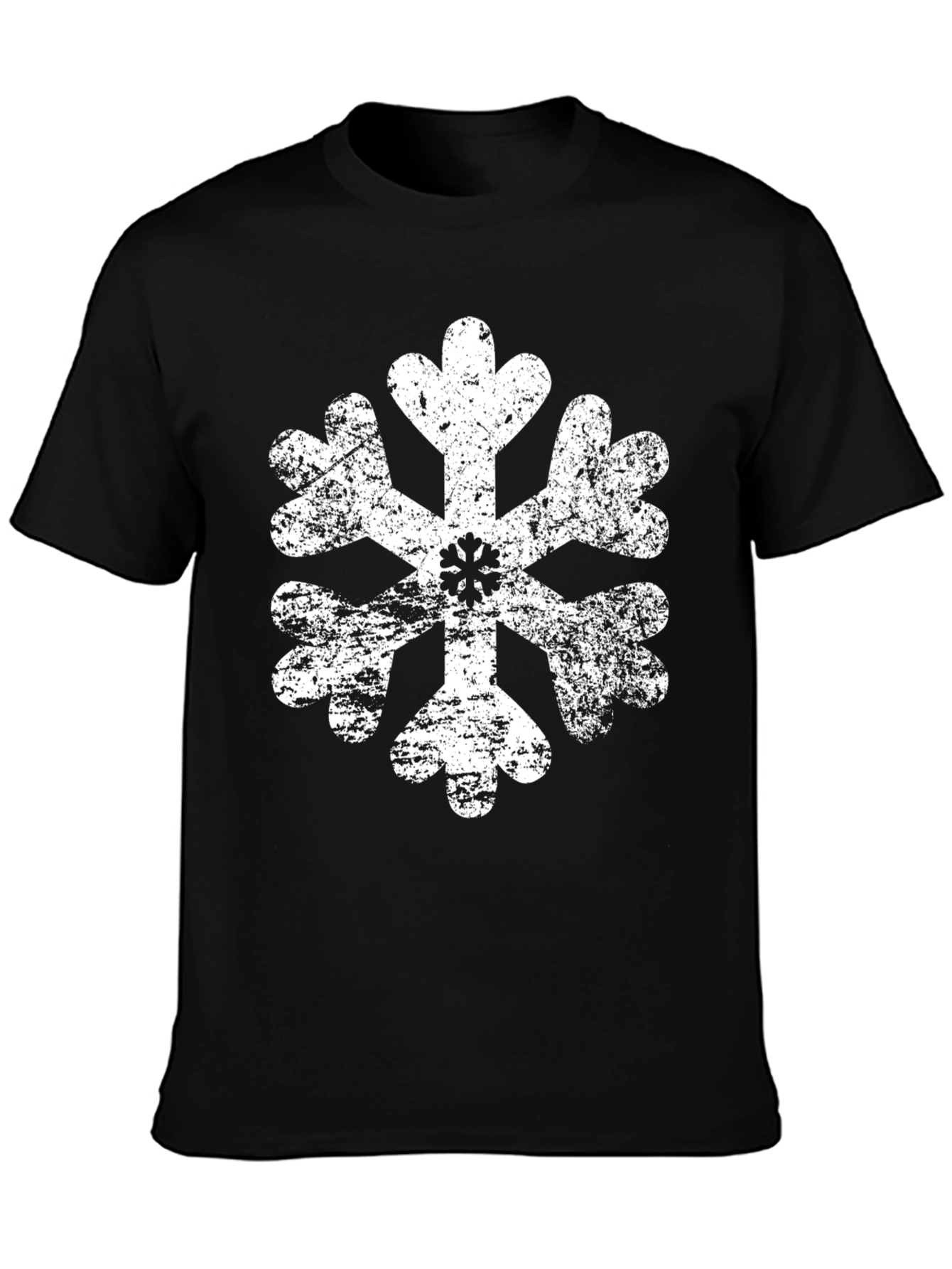 Distressed Snowflake Graphic Tee - Black Cotton Blend
