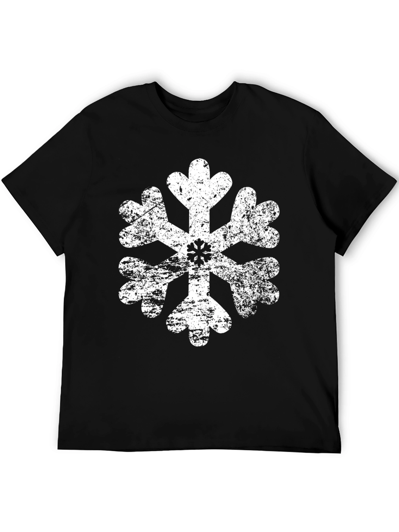 Distressed Snowflake Graphic Tee - Black Cotton Blend