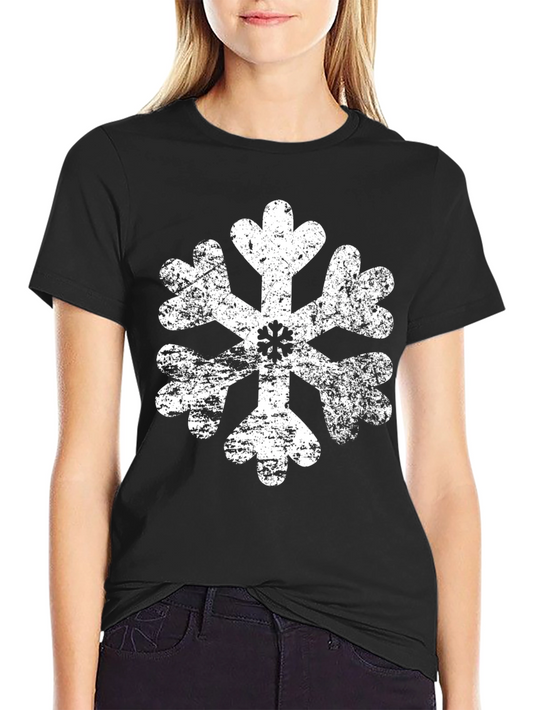 Distressed Snowflake Graphic Tee - Black Cotton Blend