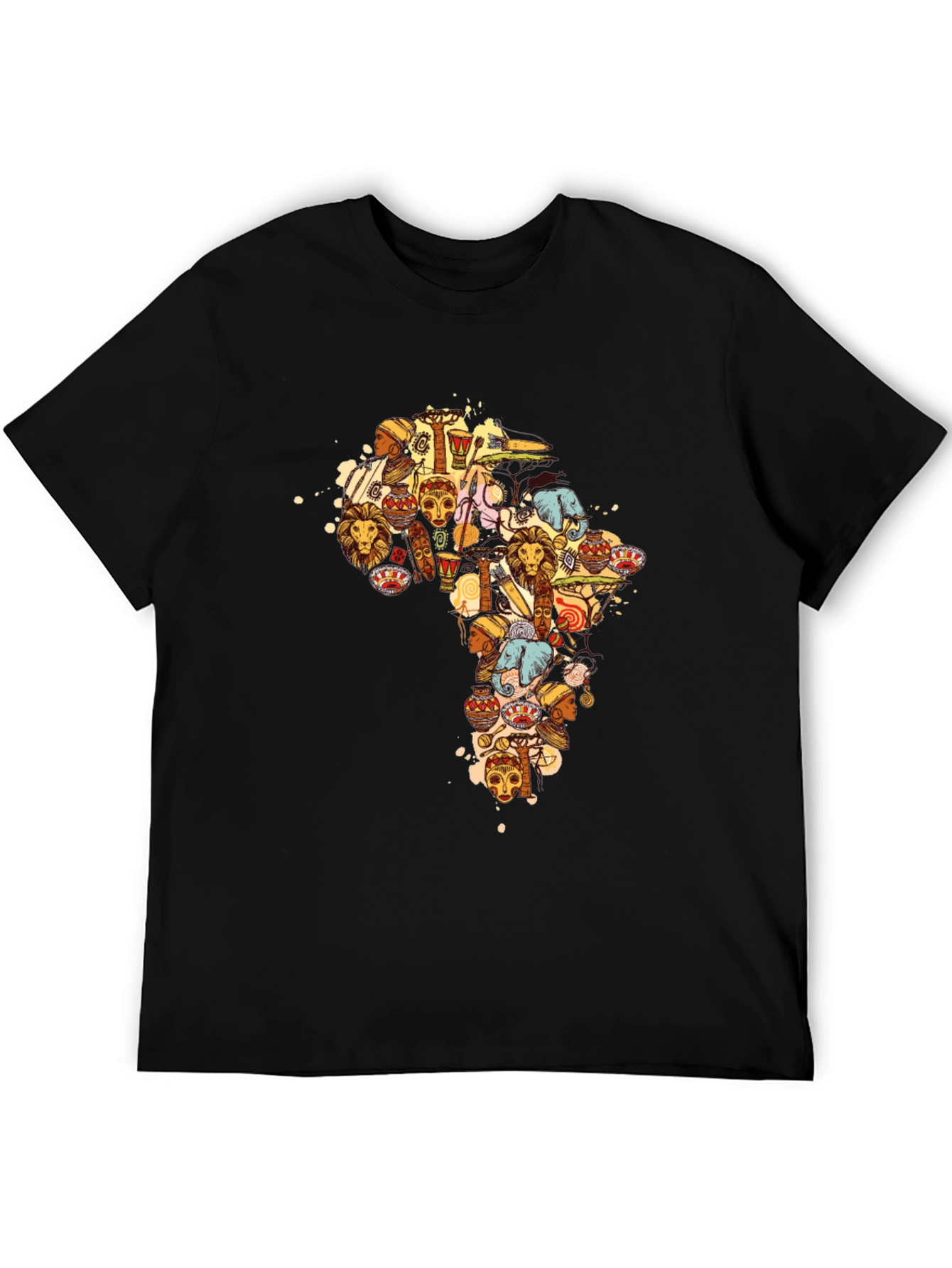 African Culture Print Black T-Shirt