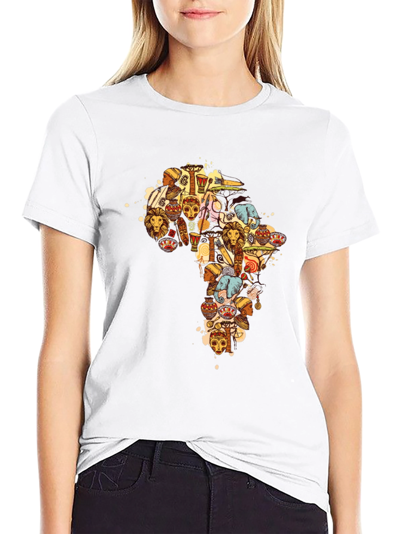 African Culture Print Black T-Shirt