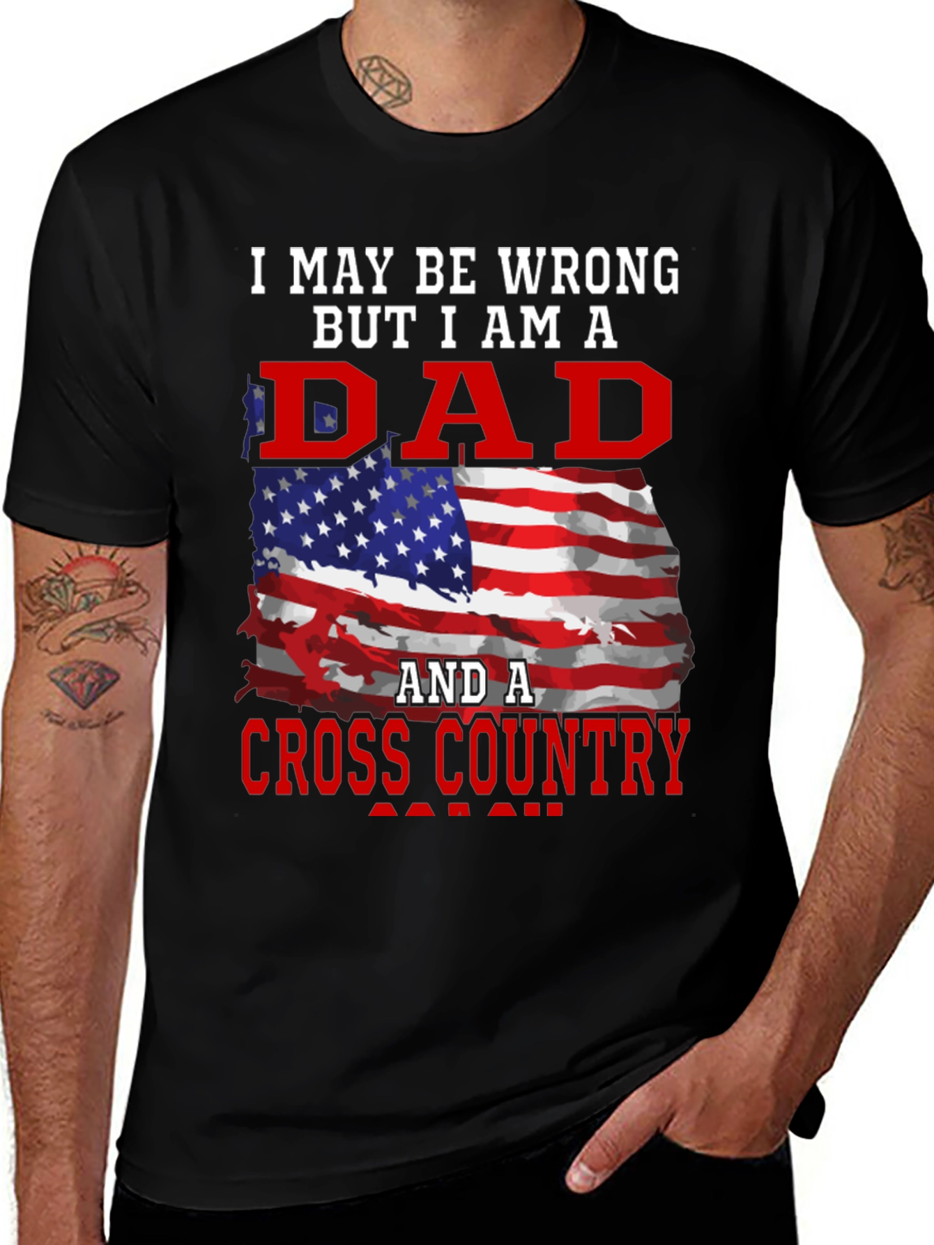 Dad Cross Country T-Shirt Patriotic American Flag
