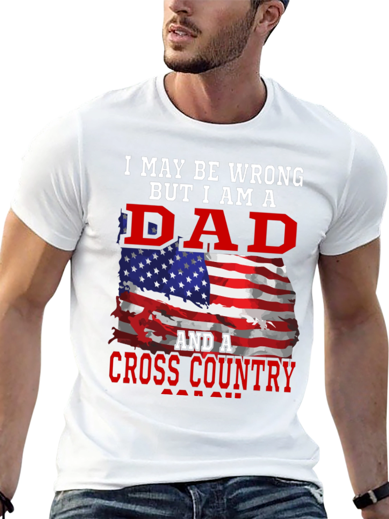 Dad Cross Country T-Shirt Patriotic American Flag