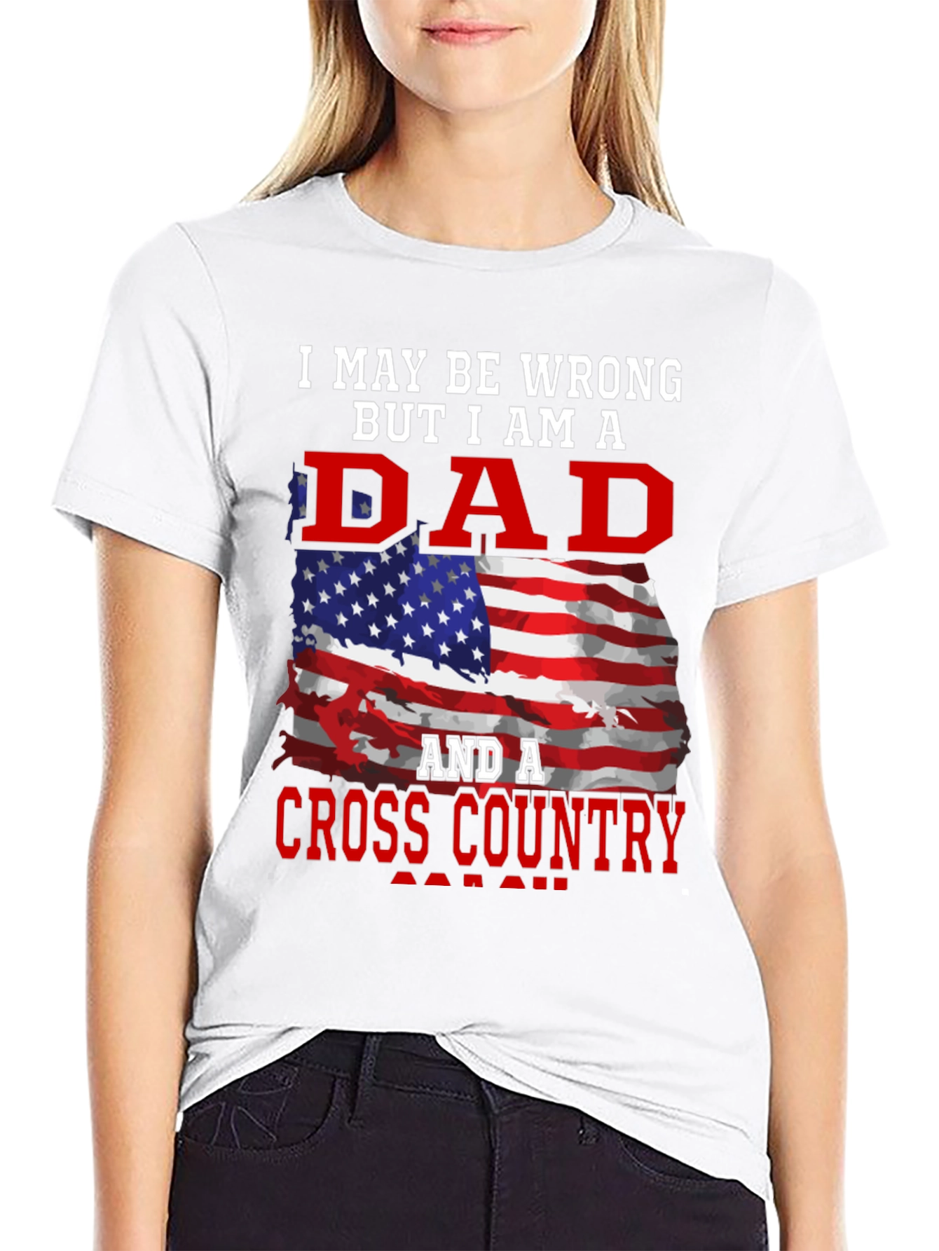 Dad Cross Country T-Shirt Patriotic American Flag