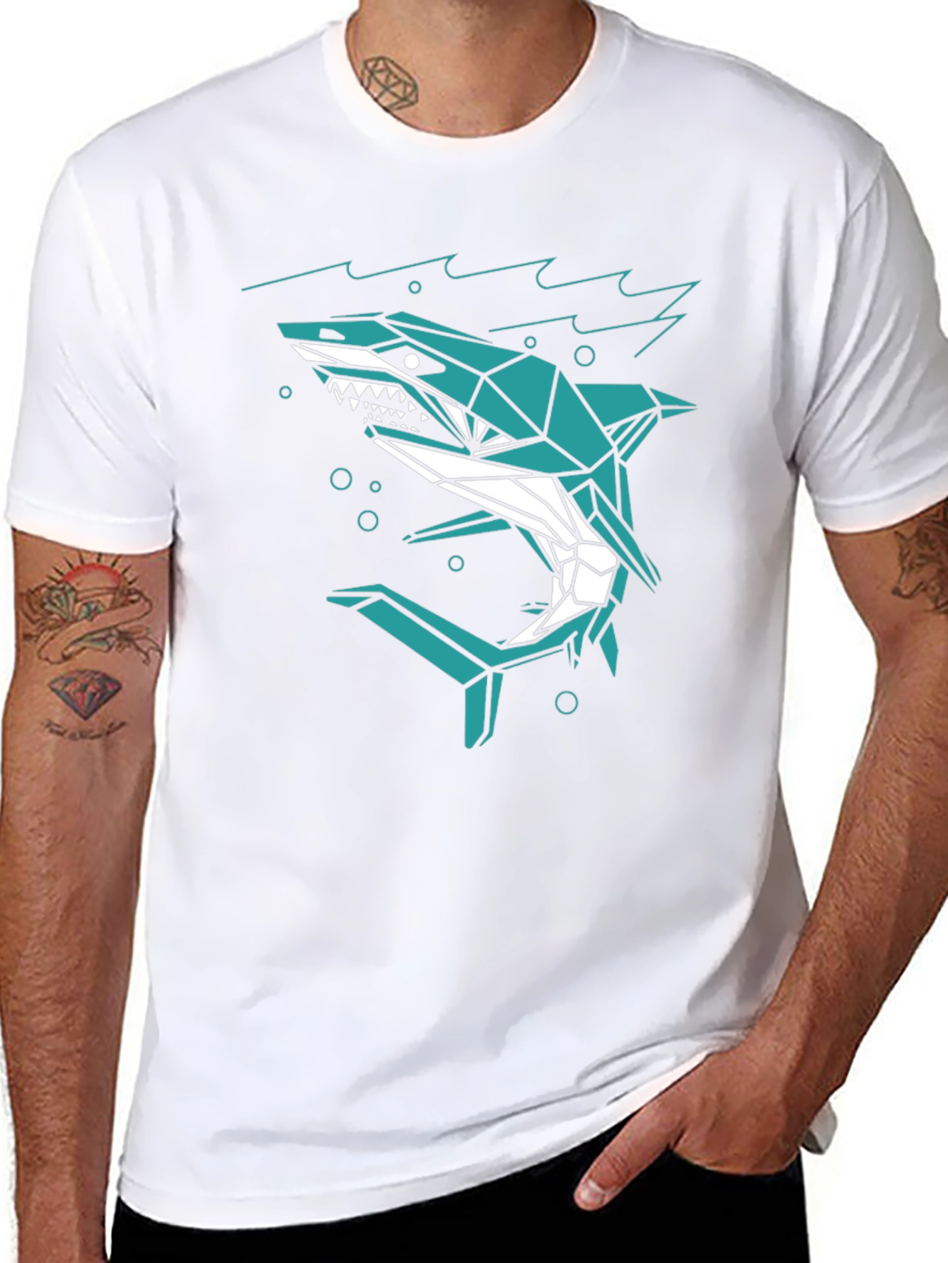 Geometric Shark Graphic Print Mens T-Shirt