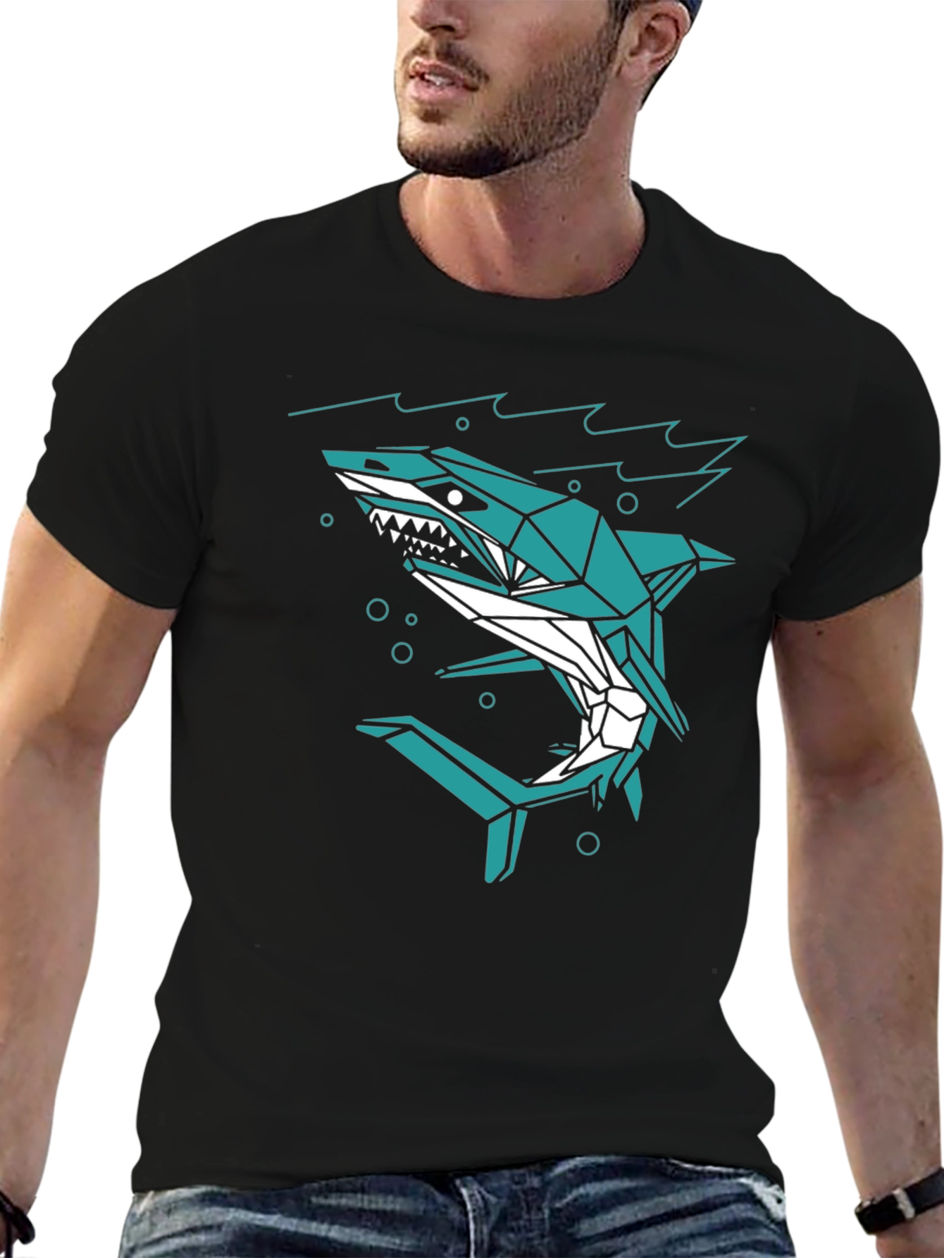 Geometric Shark Graphic Print Mens T-Shirt