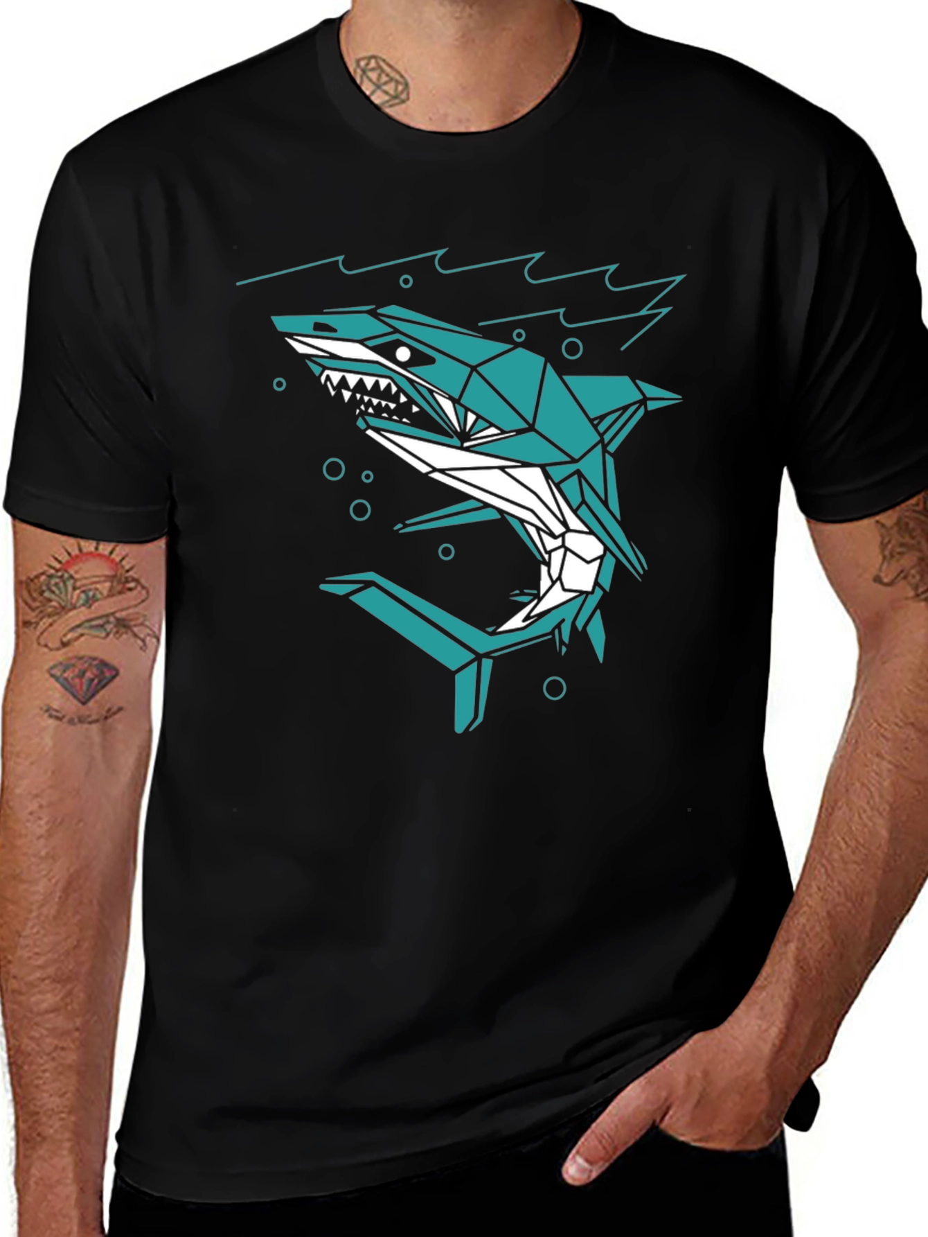 Geometric Shark Graphic Print Mens T-Shirt