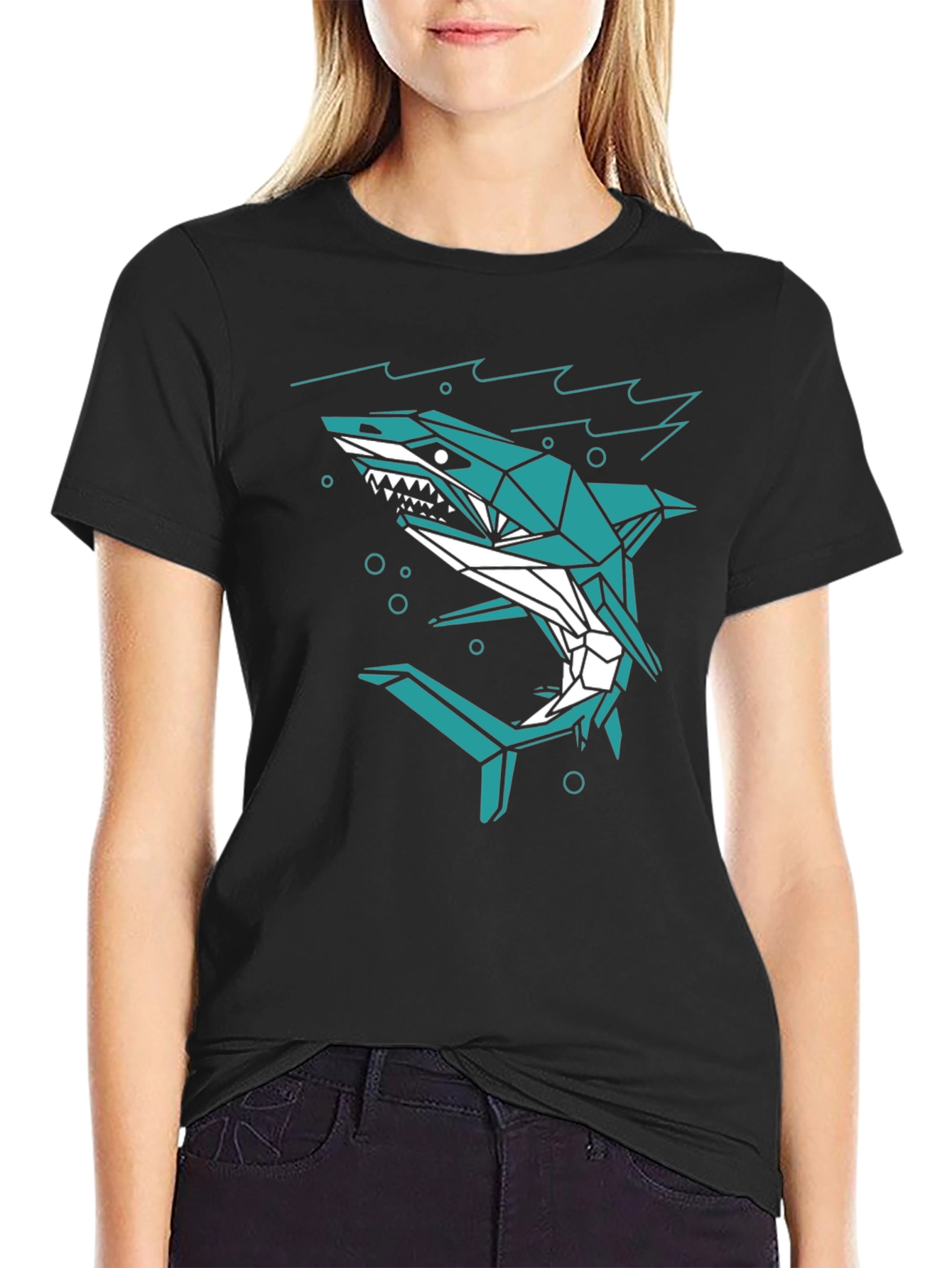 Geometric Shark Graphic Print Mens T-Shirt