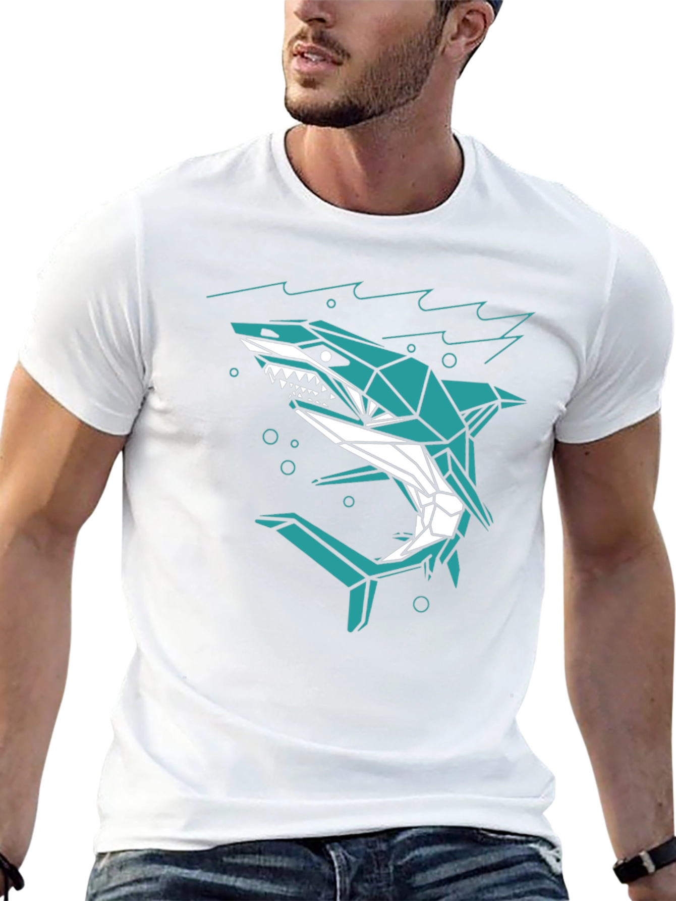 Geometric Shark Graphic Print Mens T-Shirt