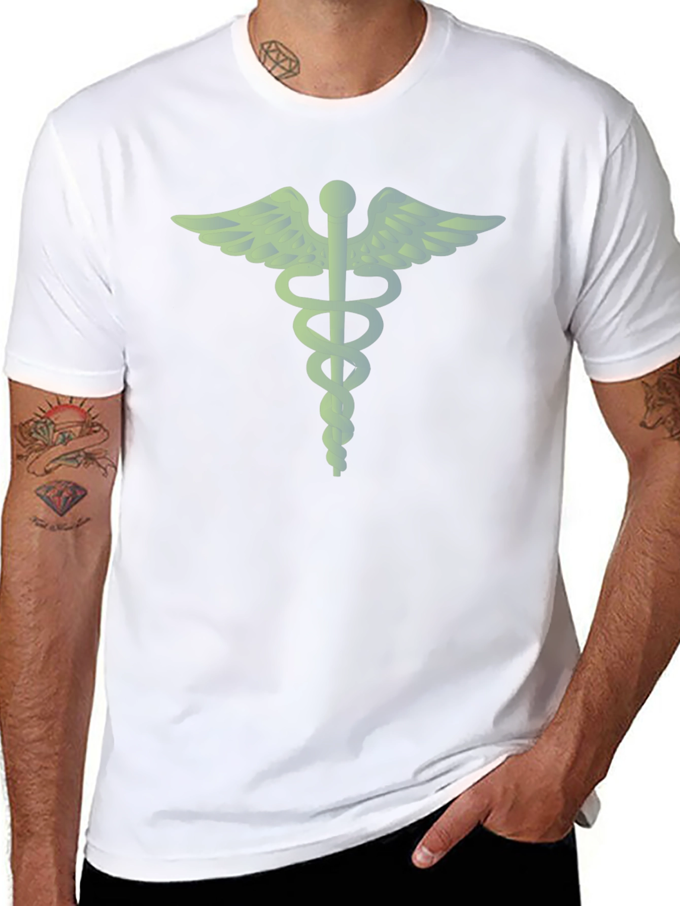 Green Caduceus Graphic Tee - Black
