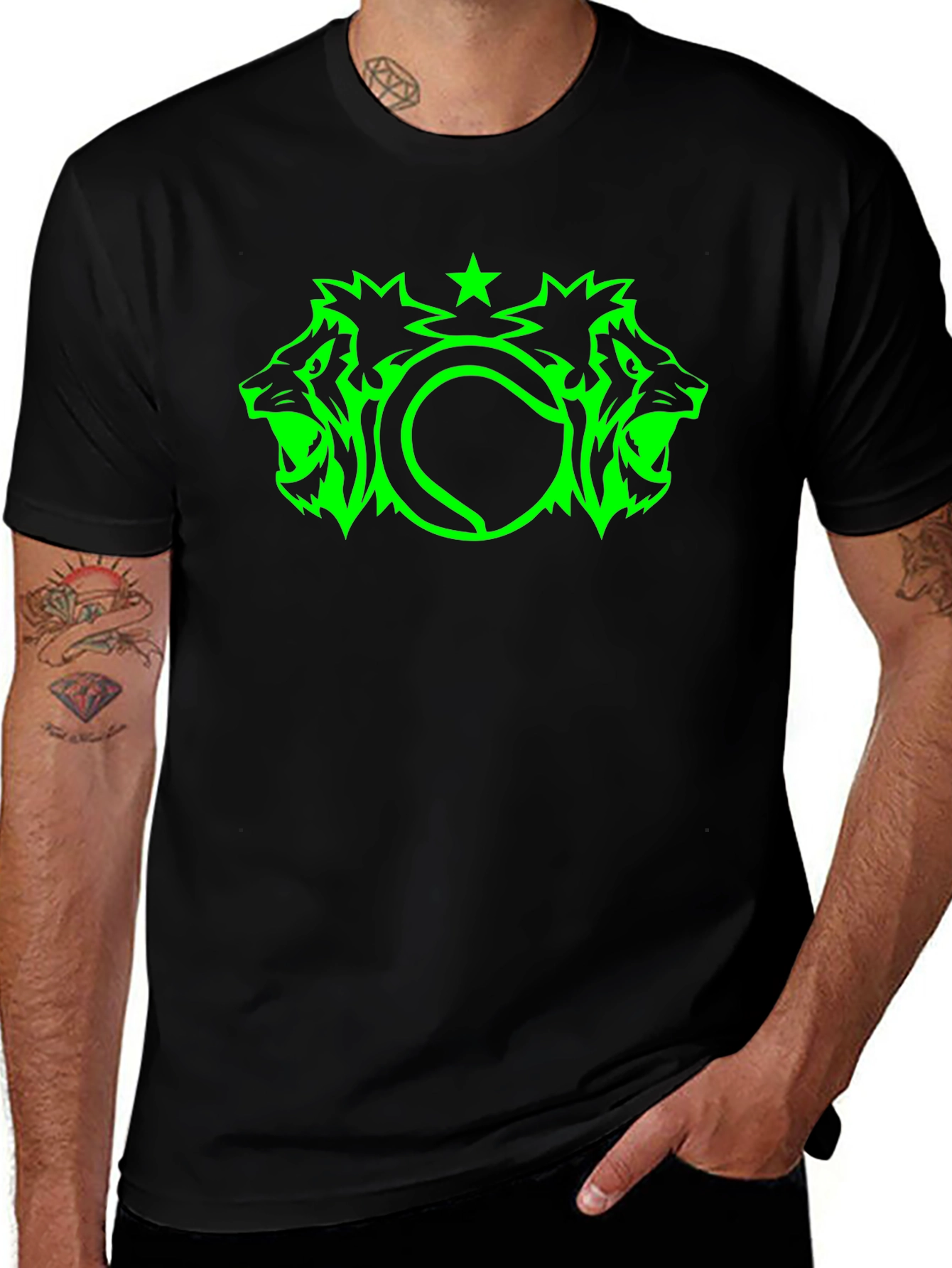 Lion Tennis Star Graphic Black T-Shirt