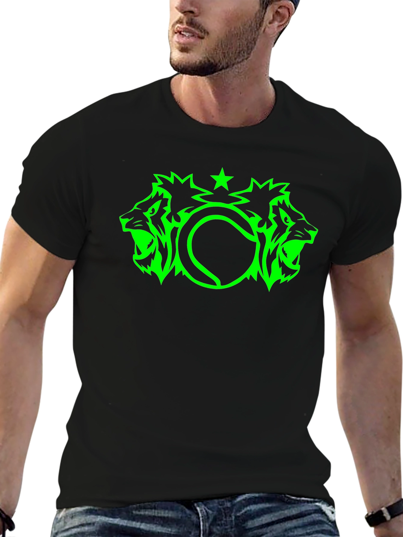Lion Tennis Star Graphic Black T-Shirt