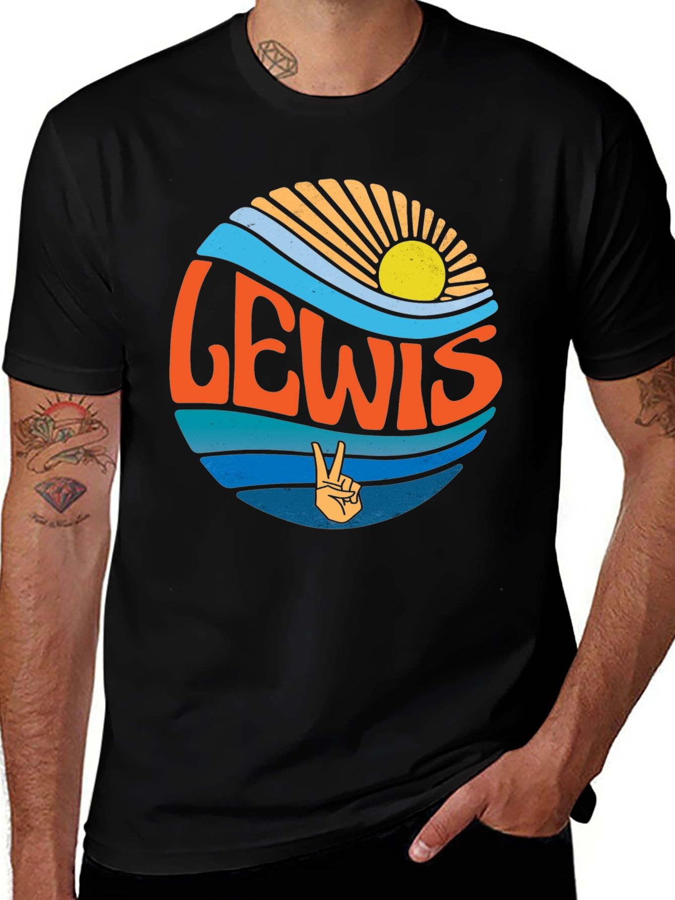 Retro LEWIS Graphic T-Shirt - Black