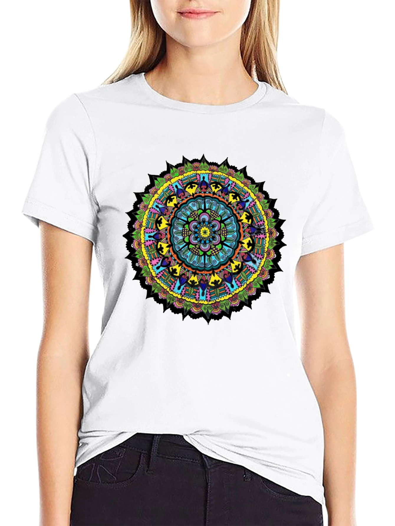Vibrant Mandala Graphic Tee - Black