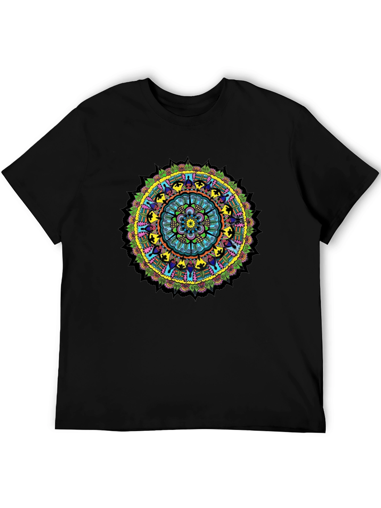 Vibrant Mandala Graphic Tee - Black