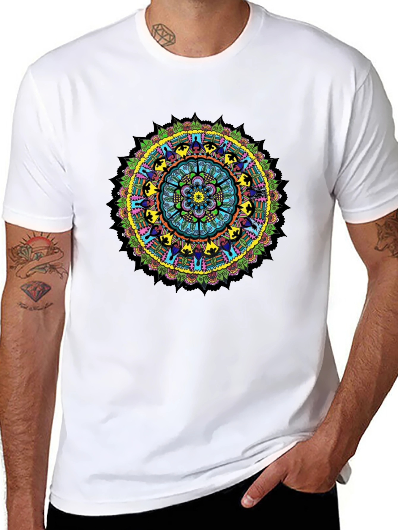 Vibrant Mandala Graphic Tee - Black