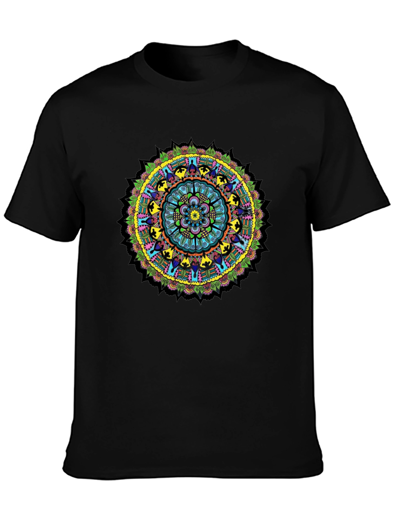 Vibrant Mandala Graphic Tee - Black