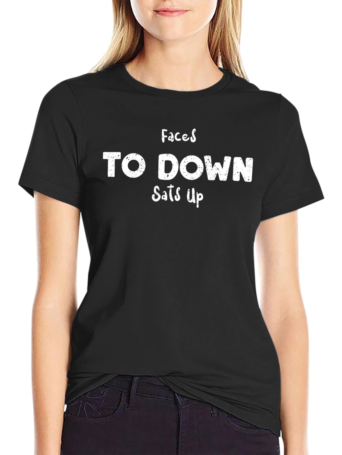 Faces To Down Sats Up Black Graphic Tee