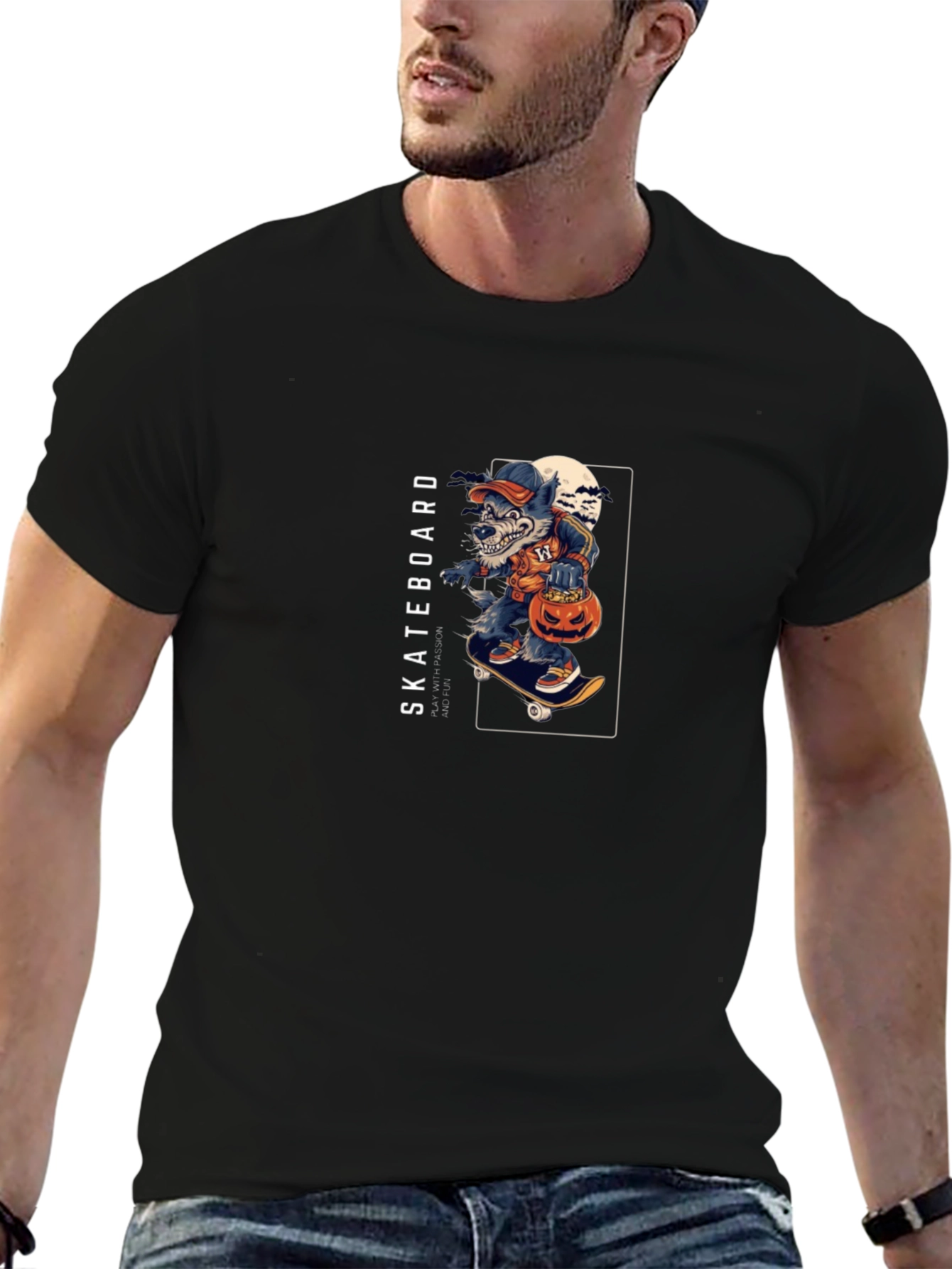 Skateboarding Werewolf Halloween T-Shirt