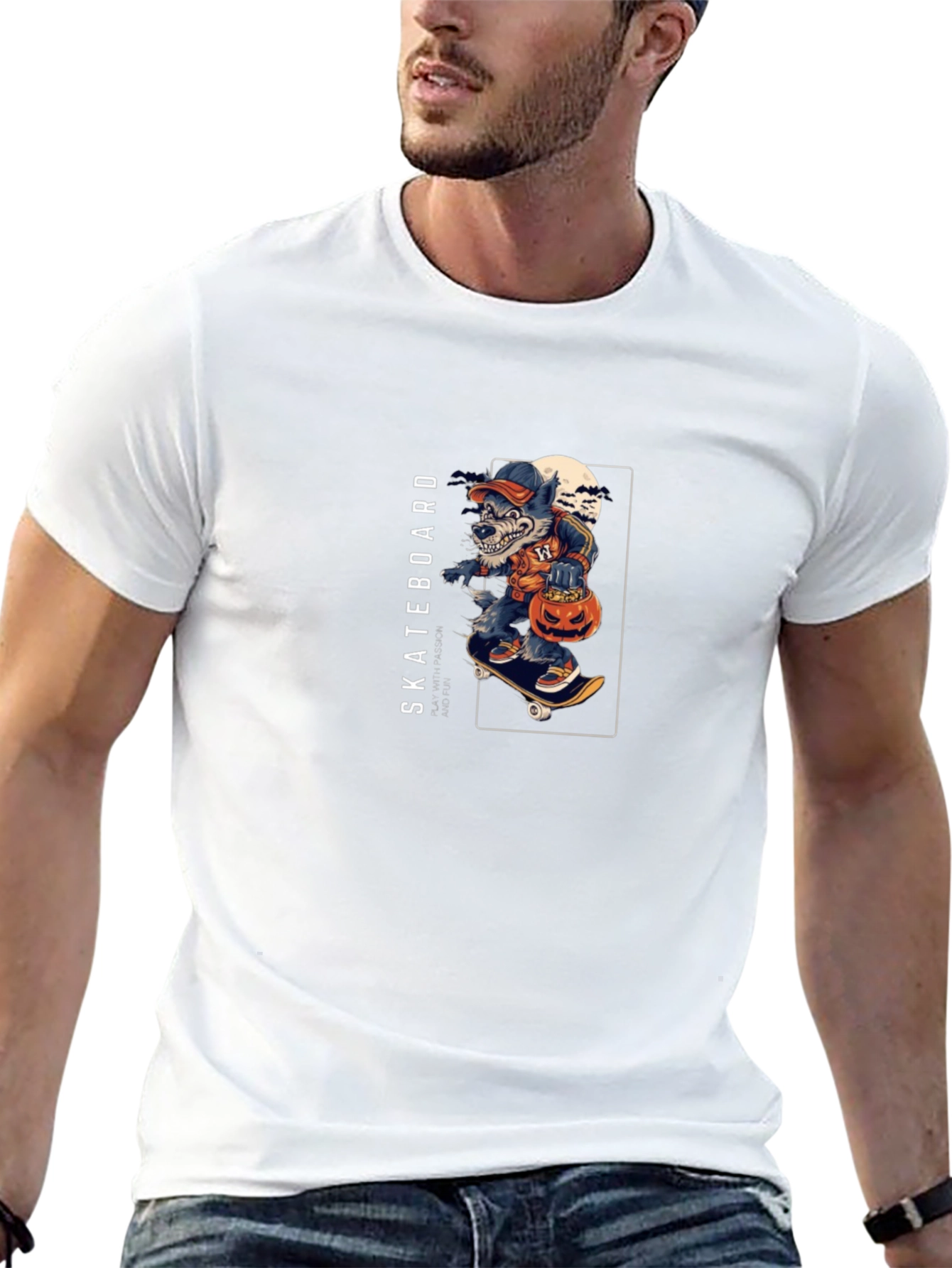 Skateboarding Werewolf Halloween T-Shirt