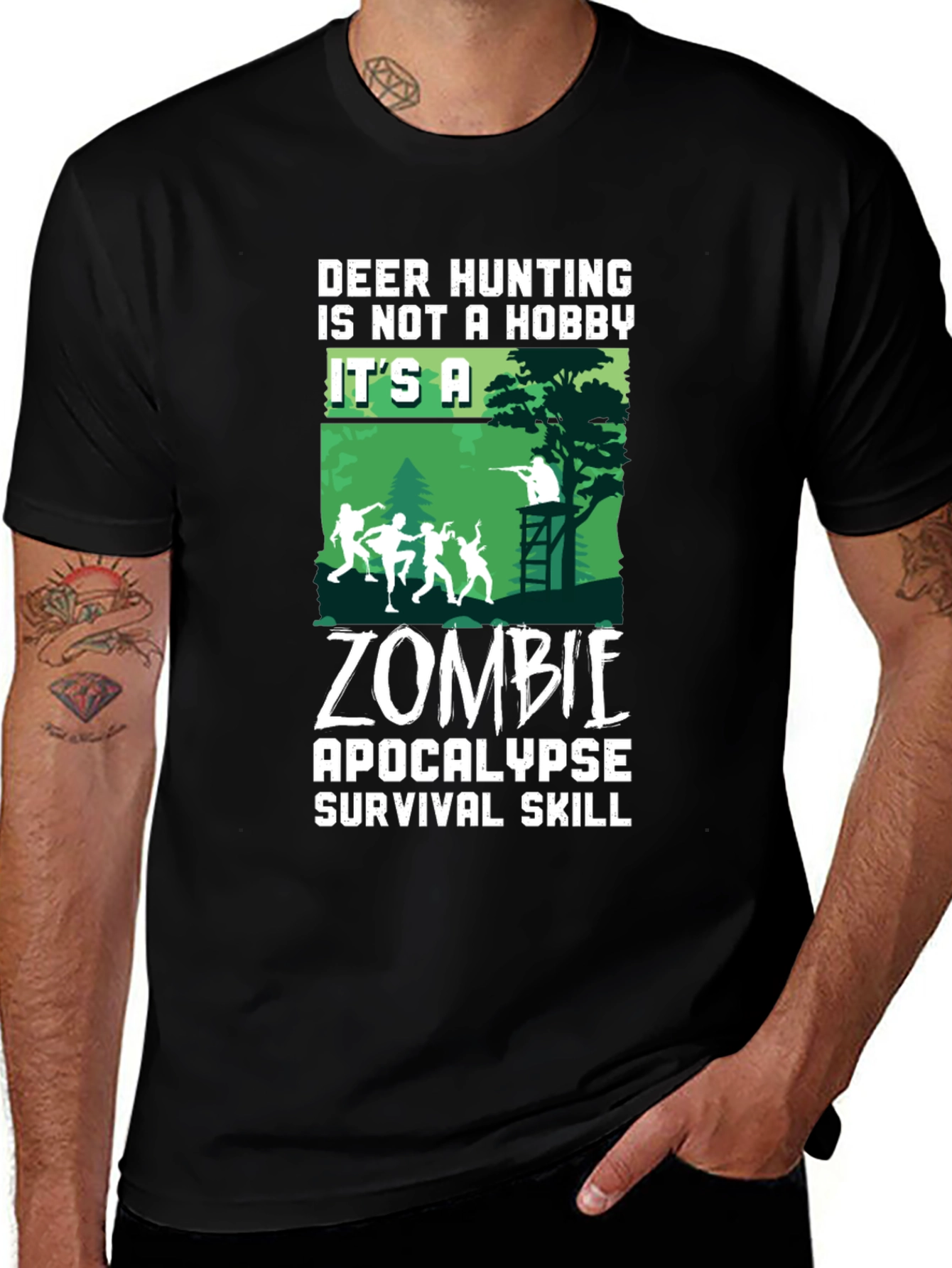 Zombie Apocalypse Survival T-Shirt - Deer Hunting Hobby Tee