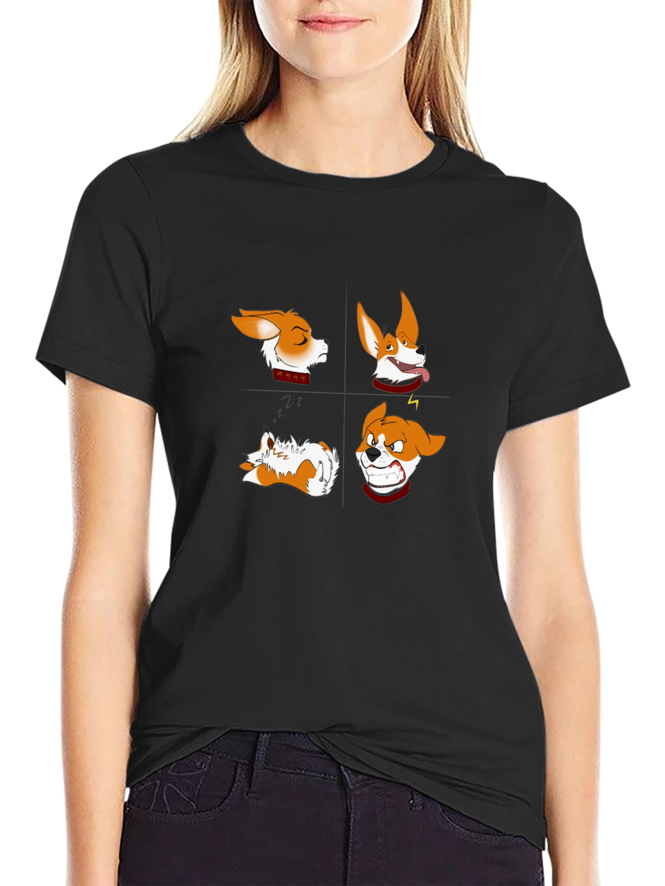 Corgi Expressions Graphic Tee - Black