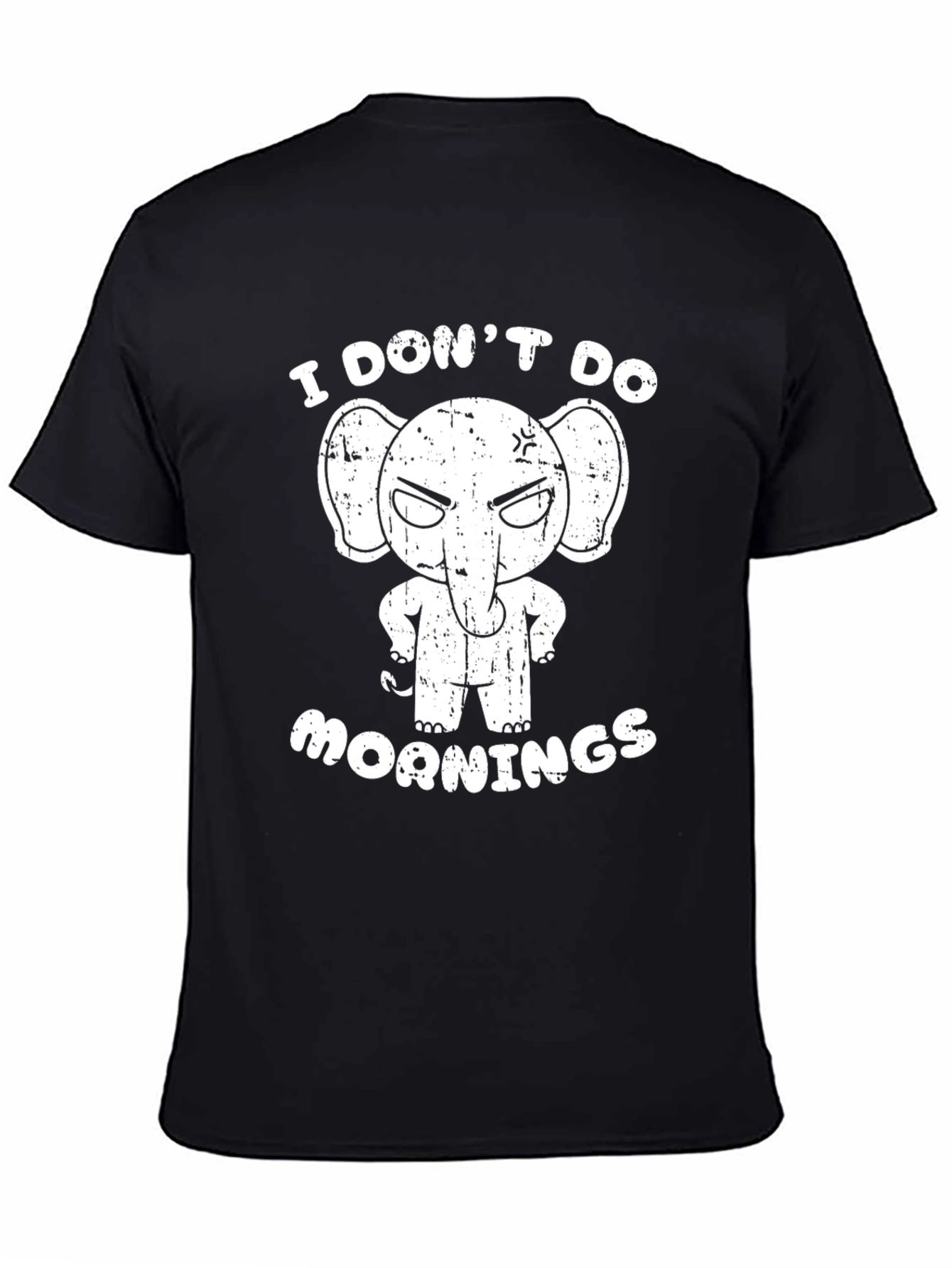 Funny Elephant I Dont Do Mornings Black T-Shirt