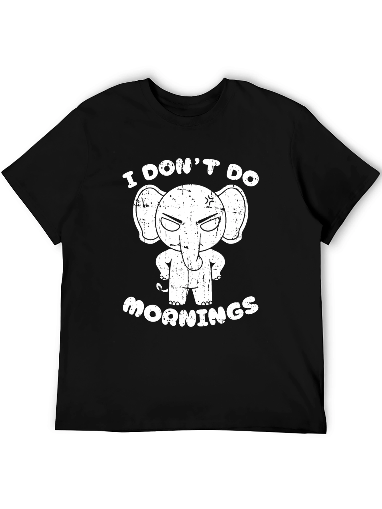 Funny Elephant I Dont Do Mornings Black T-Shirt