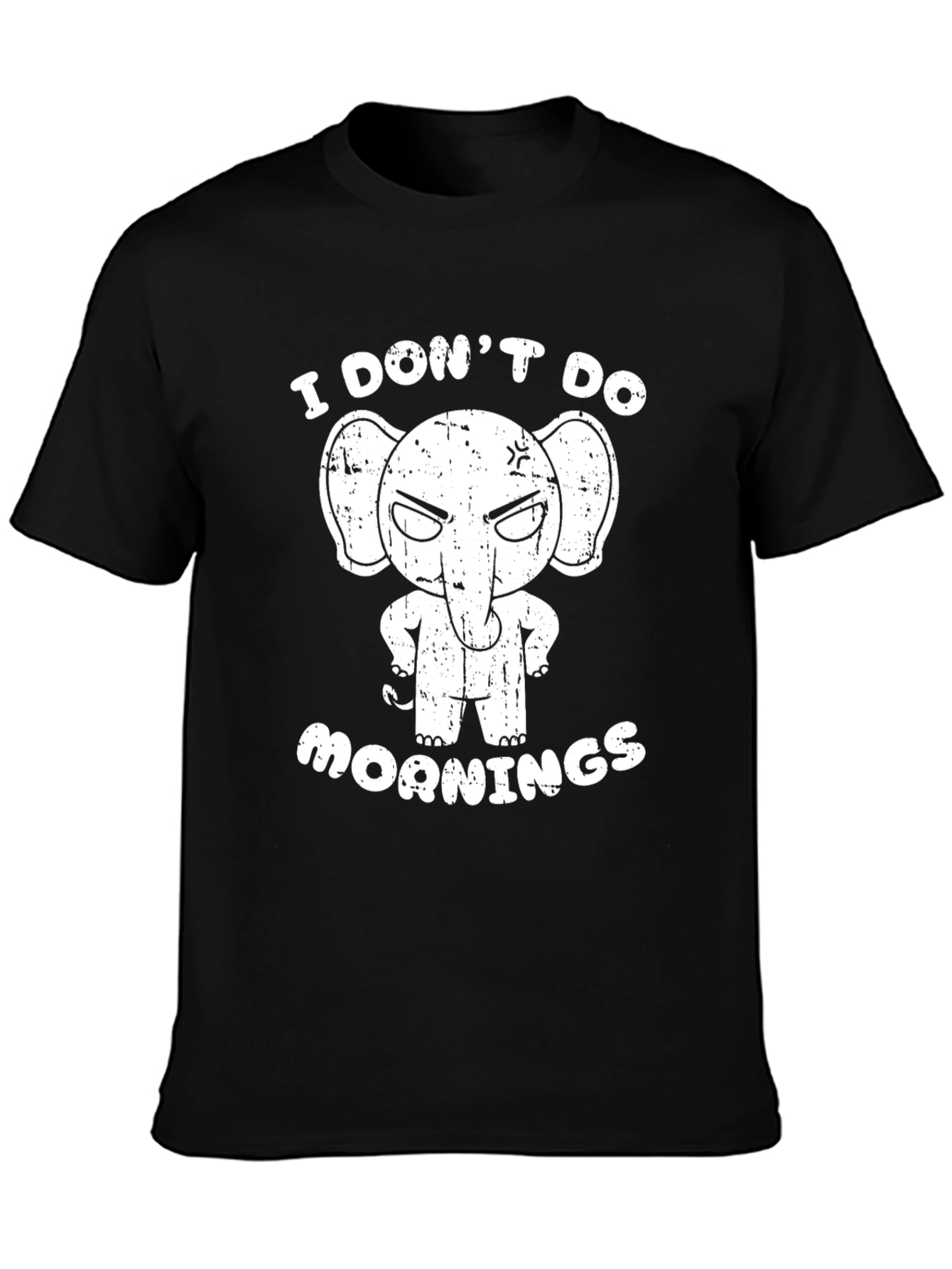 Funny Elephant I Dont Do Mornings Black T-Shirt