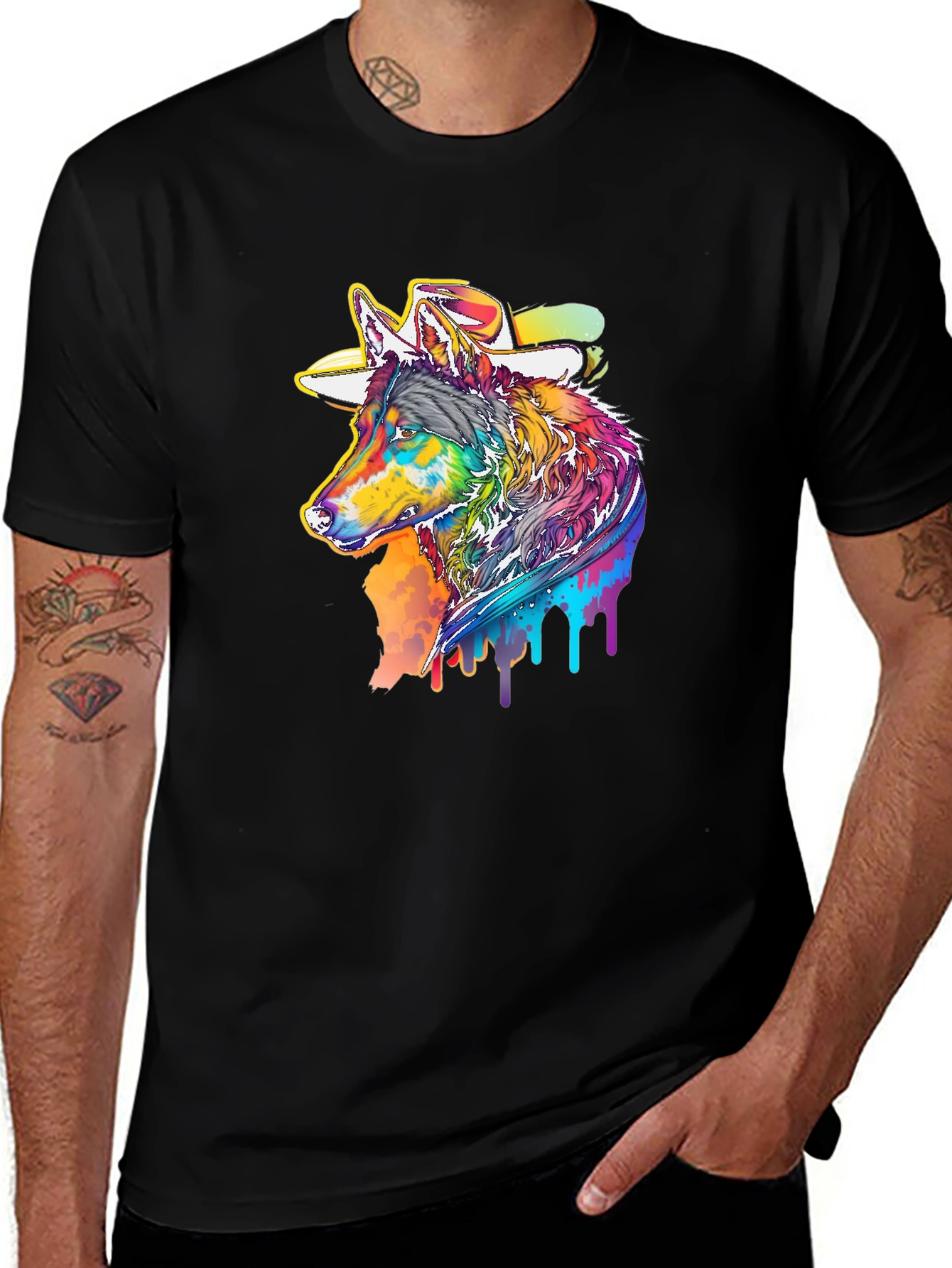 Rainbow Wolf Cowboy T-Shirt