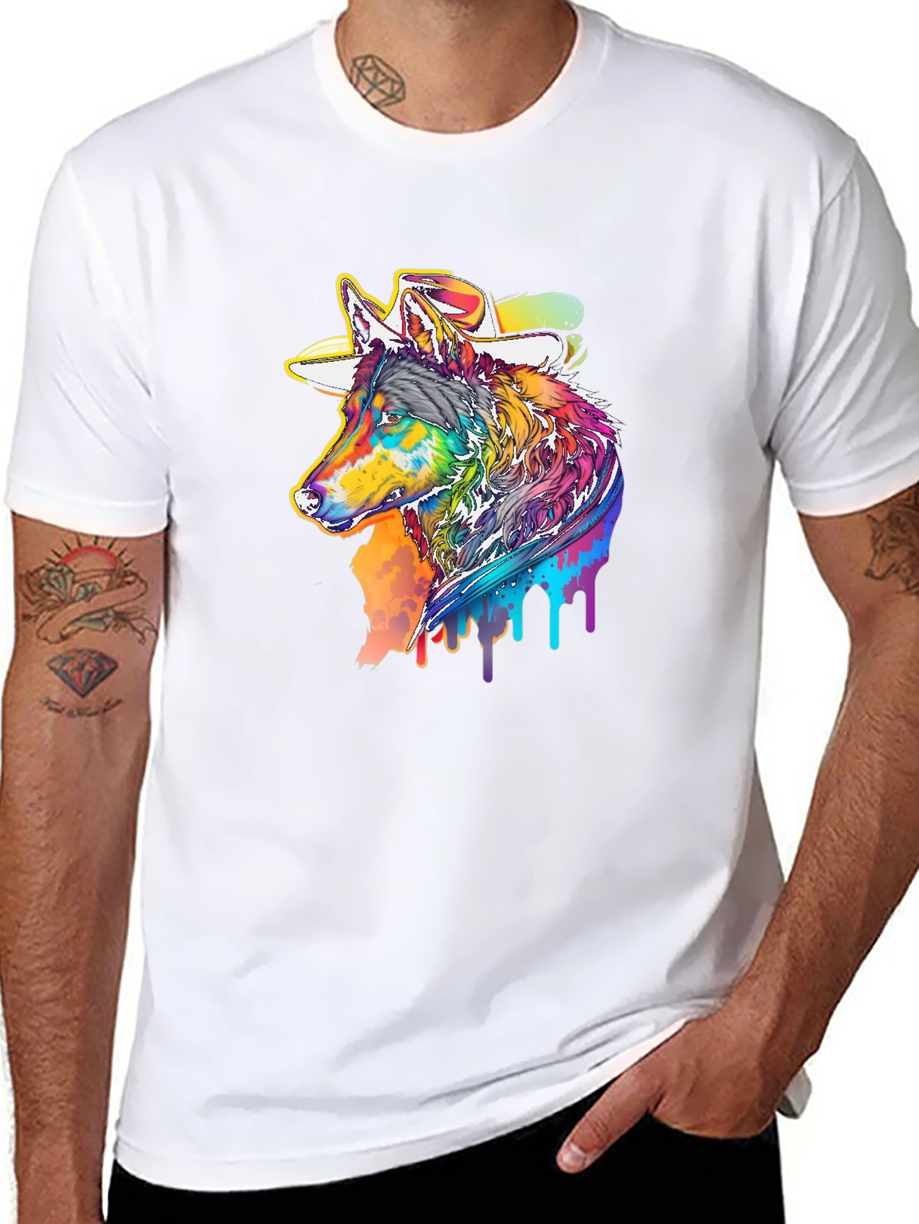 Rainbow Wolf Cowboy T-Shirt