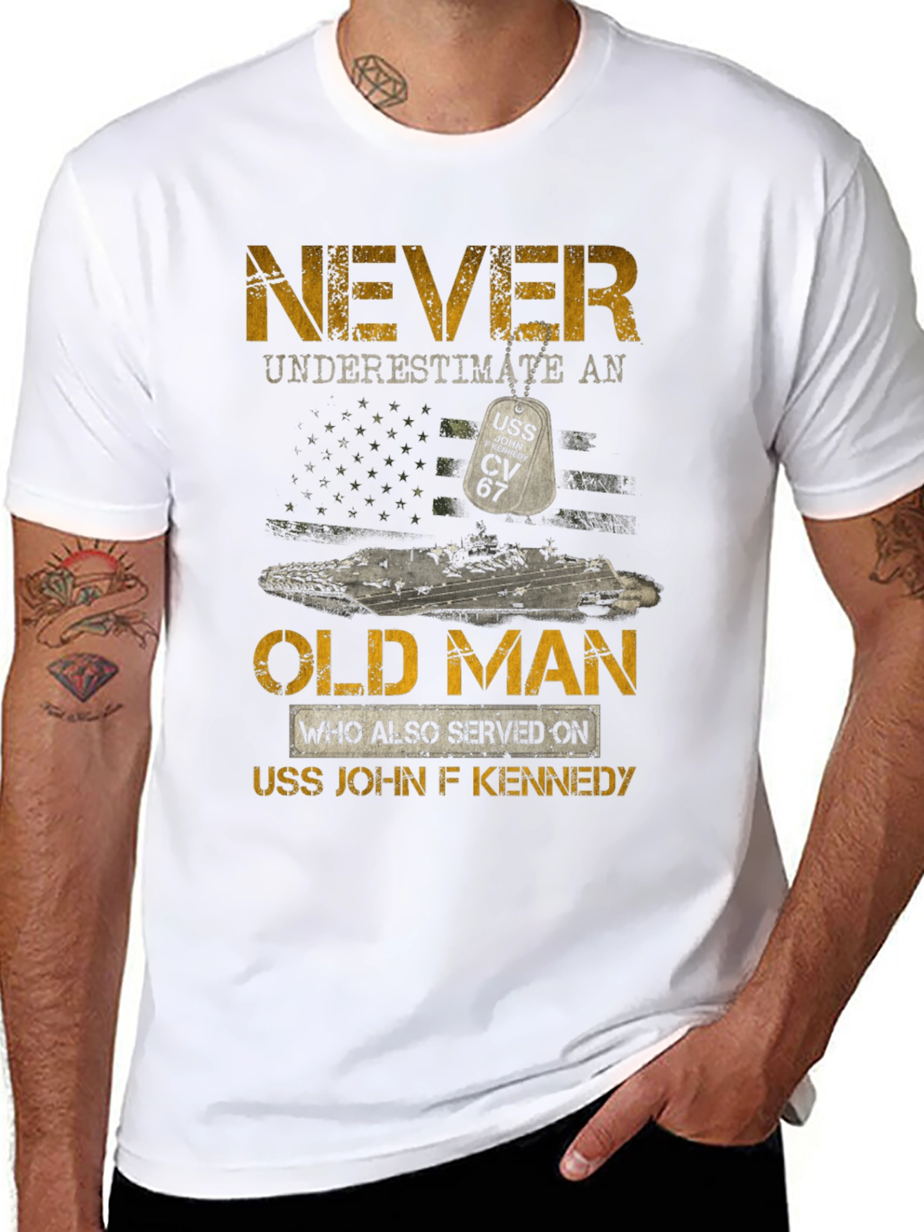 Never Underestimate USS John F Kennedy Old Man T-Shirt
