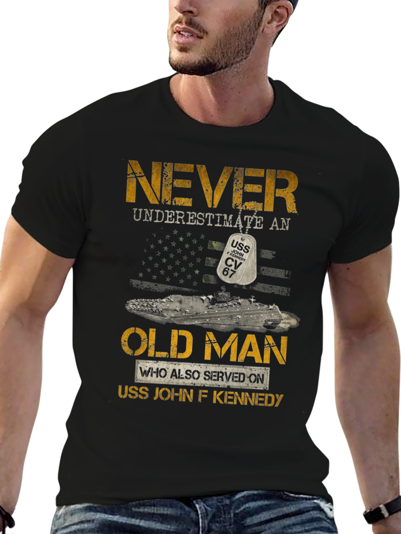 Never Underestimate USS John F Kennedy Old Man T-Shirt