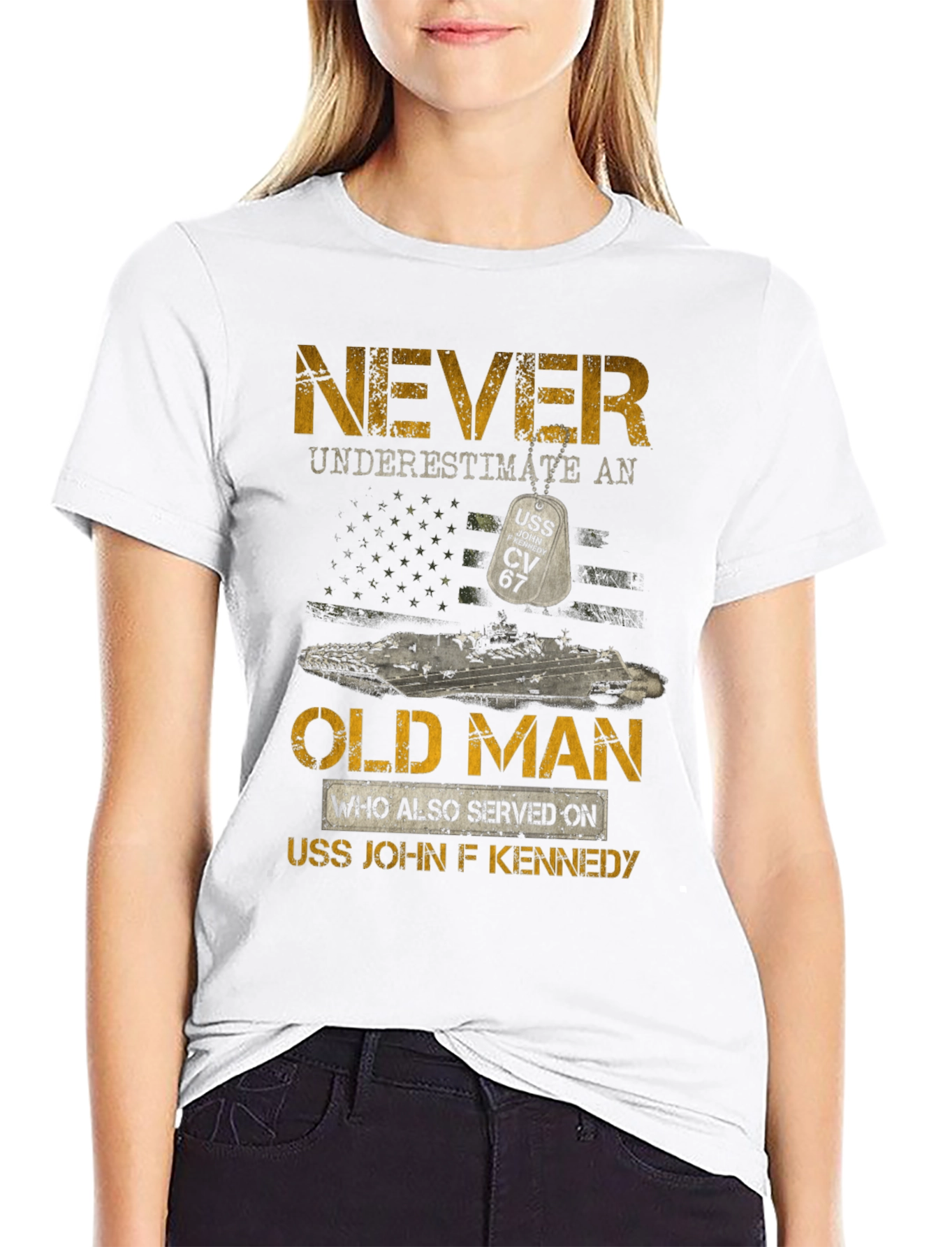 Never Underestimate USS John F Kennedy Old Man T-Shirt
