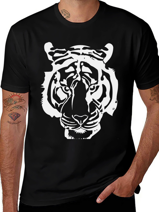 Bold Tiger Graphic Tee - Black Cotton T-Shirt