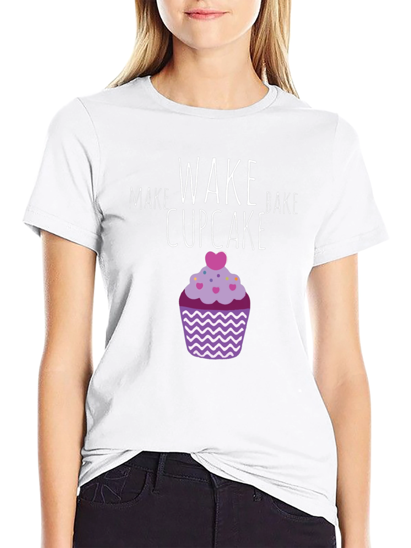 Make Wake Bake Cupcake Graphic T-Shirt