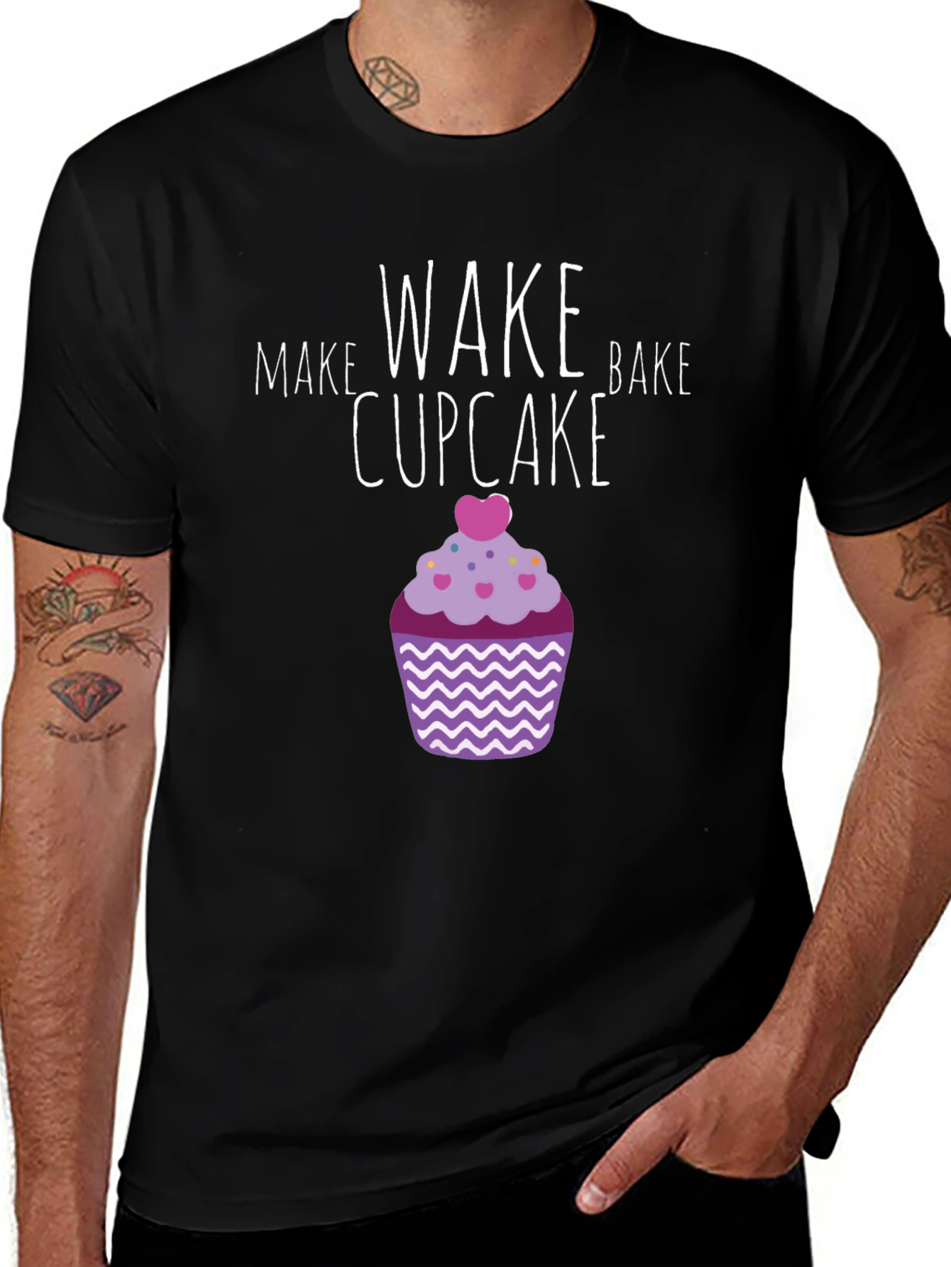 Make Wake Bake Cupcake Graphic T-Shirt
