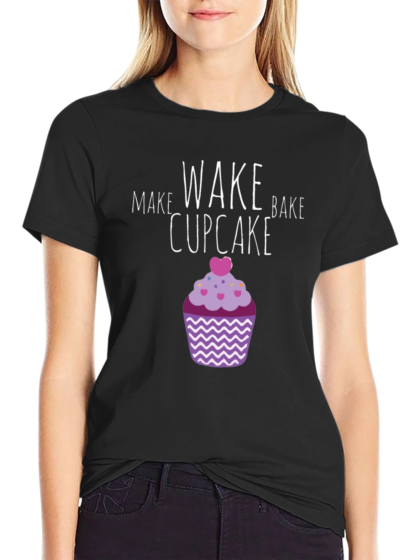 Make Wake Bake Cupcake Graphic T-Shirt