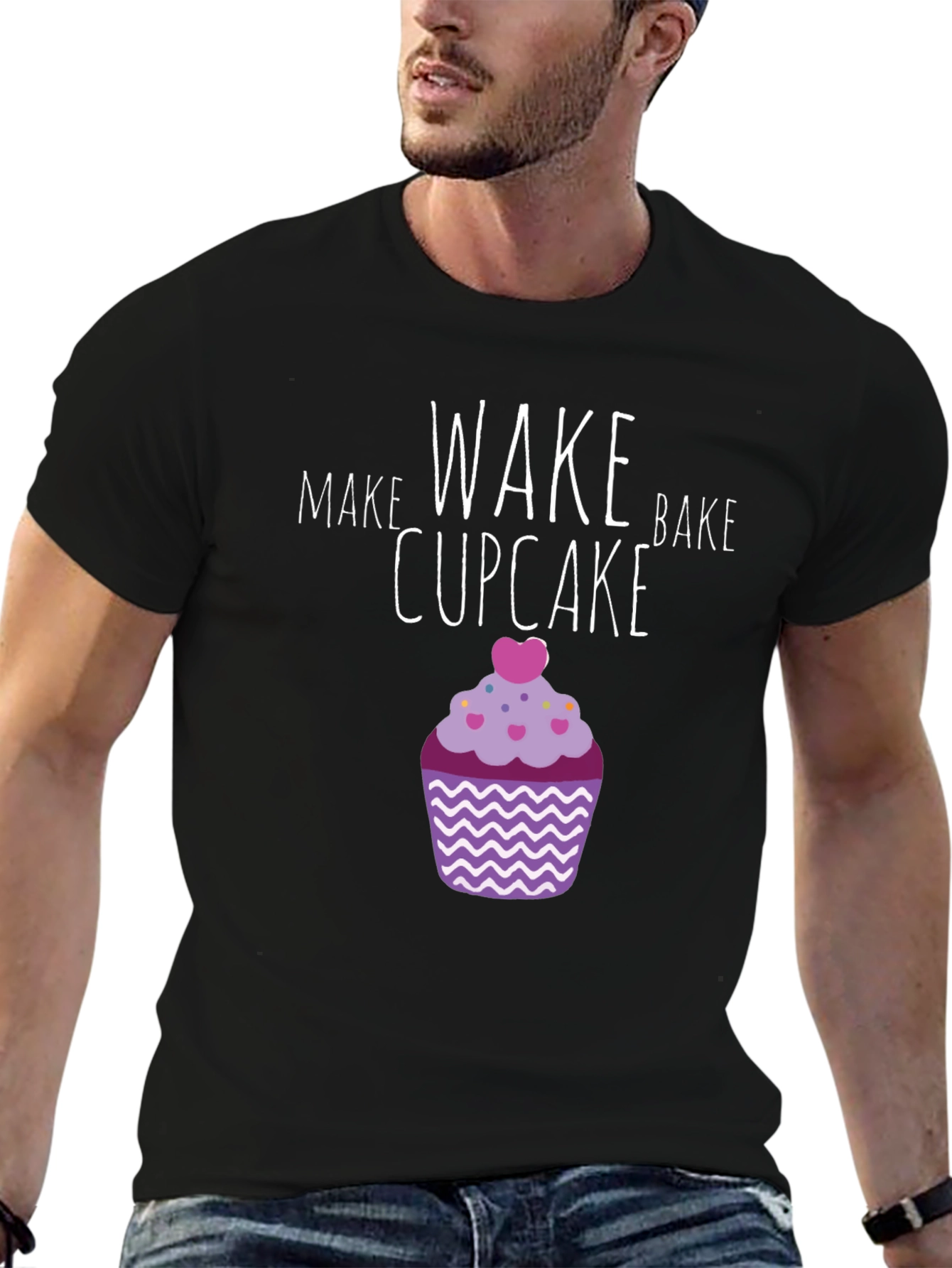 Make Wake Bake Cupcake Graphic T-Shirt