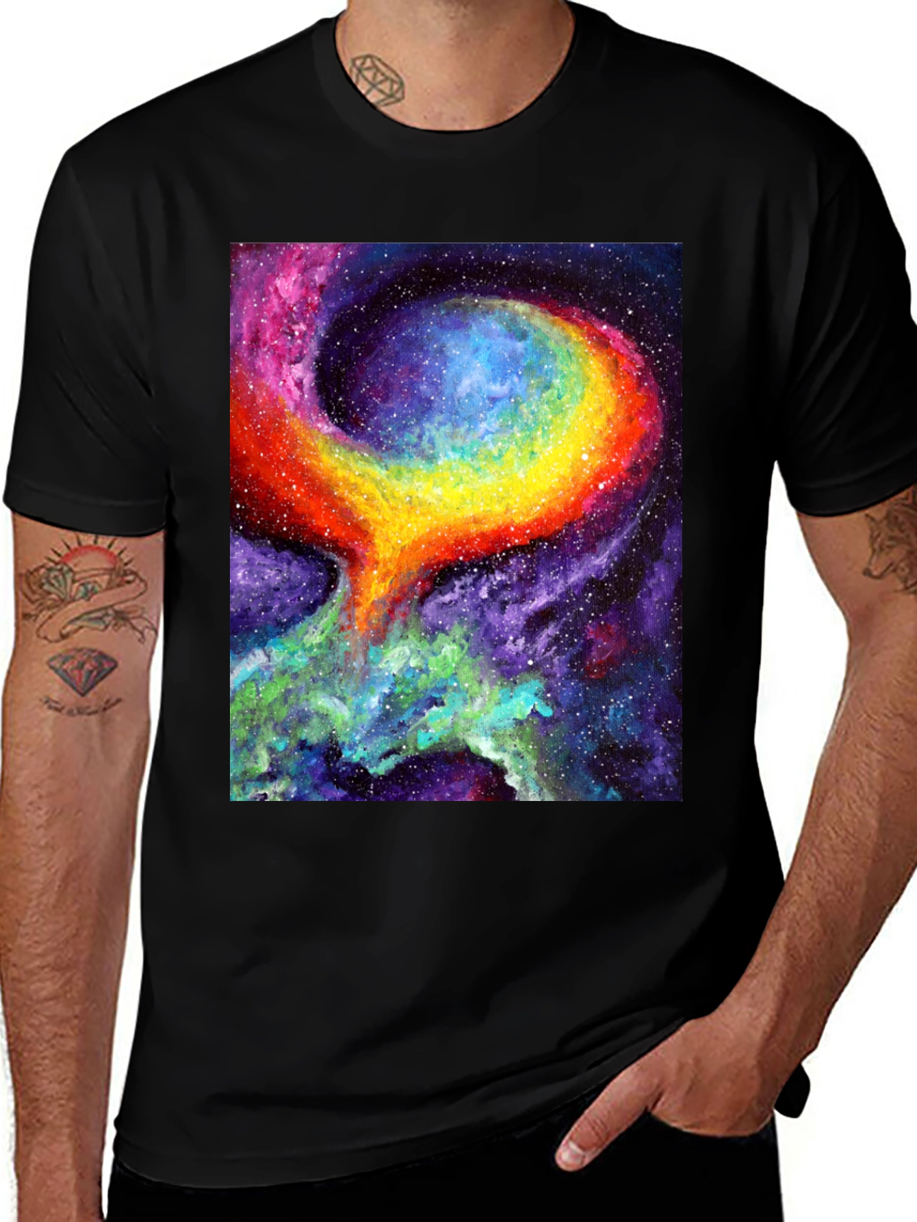 Nebula Art Black T-Shirt - Cosmic Galaxy Design